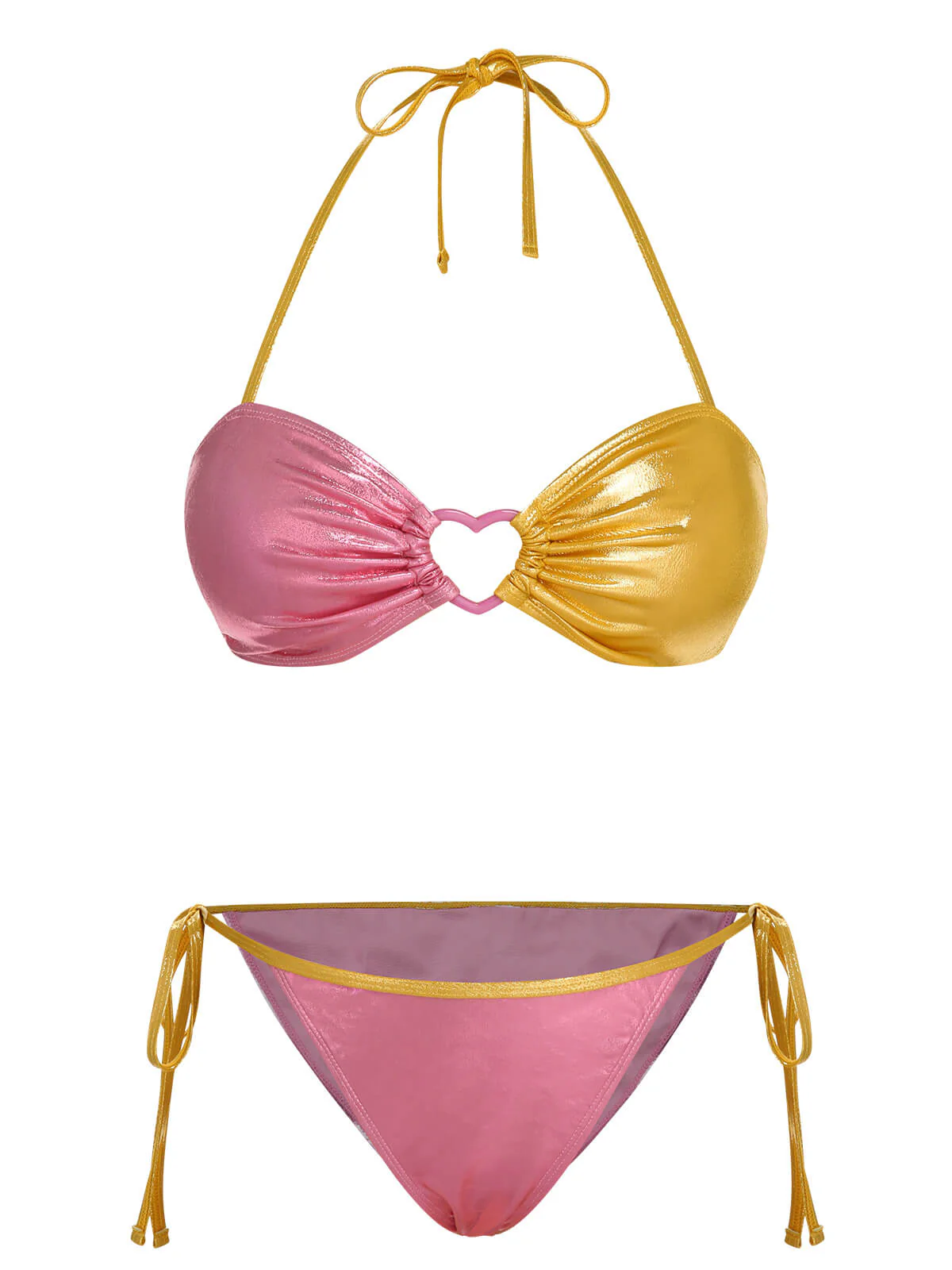 Pink & Yellow 1970s Heart Ring Bikini Set - Image 2