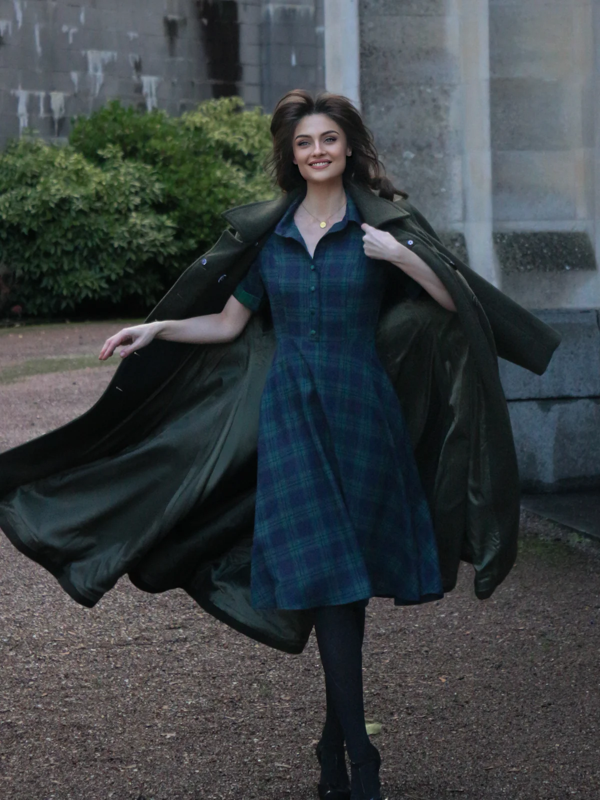 Plaids 1950s Buttoned Belted Swing Dress - Image 2