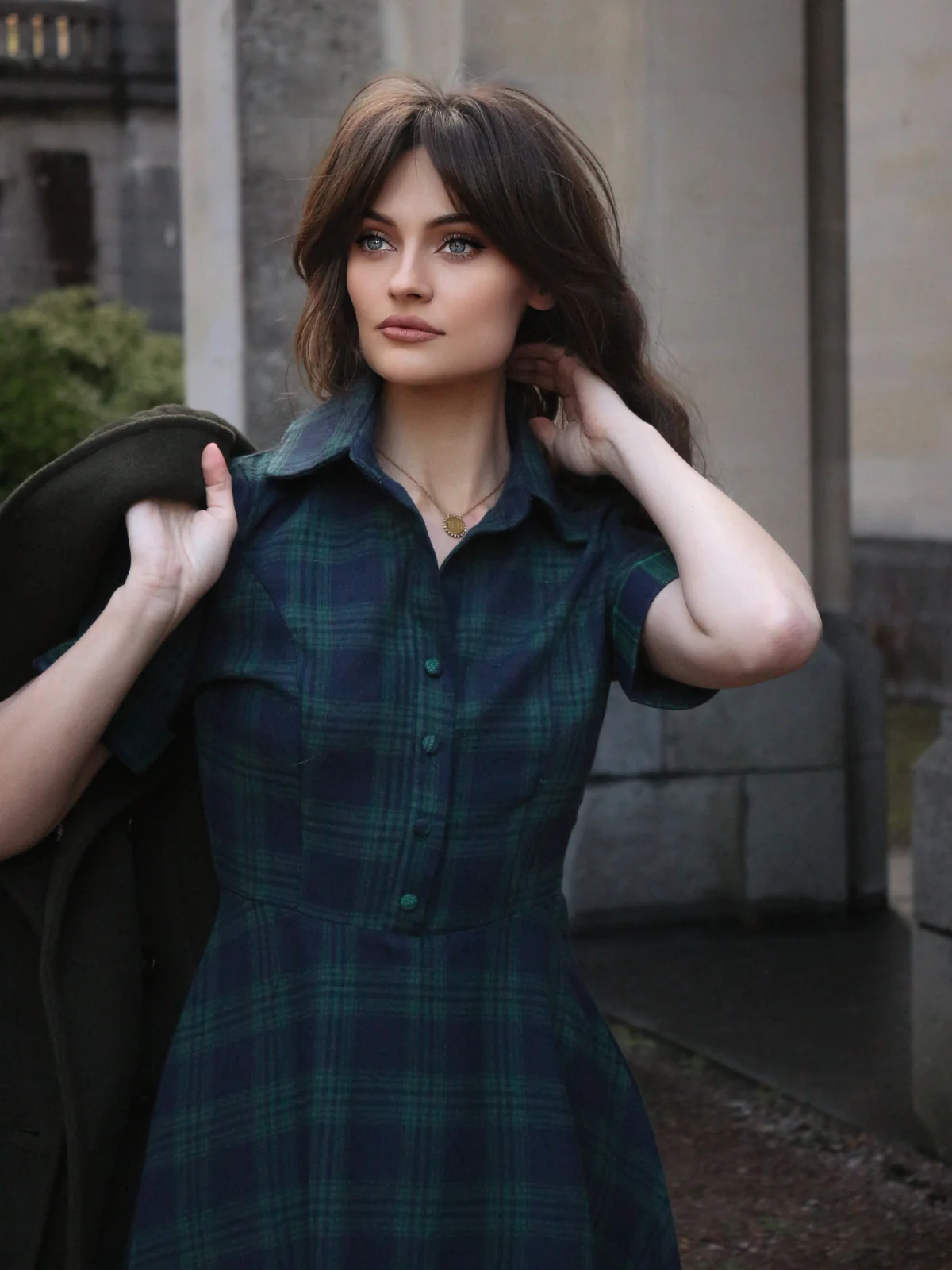 Plaids 1950s Buttoned Belted Swing Dress - Image 3