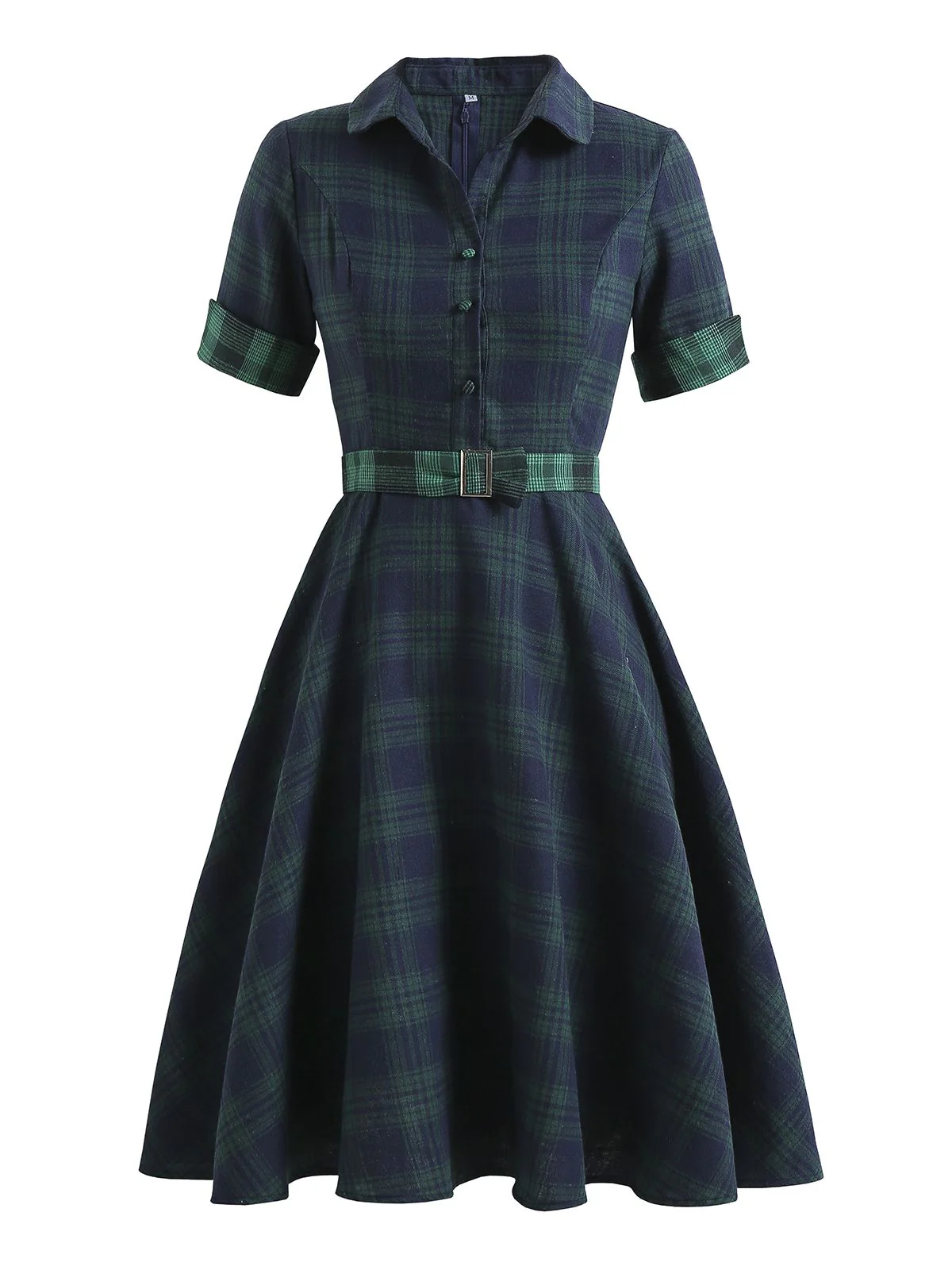 Plaids 1950s Buttoned Belted Swing Dress - Image 4