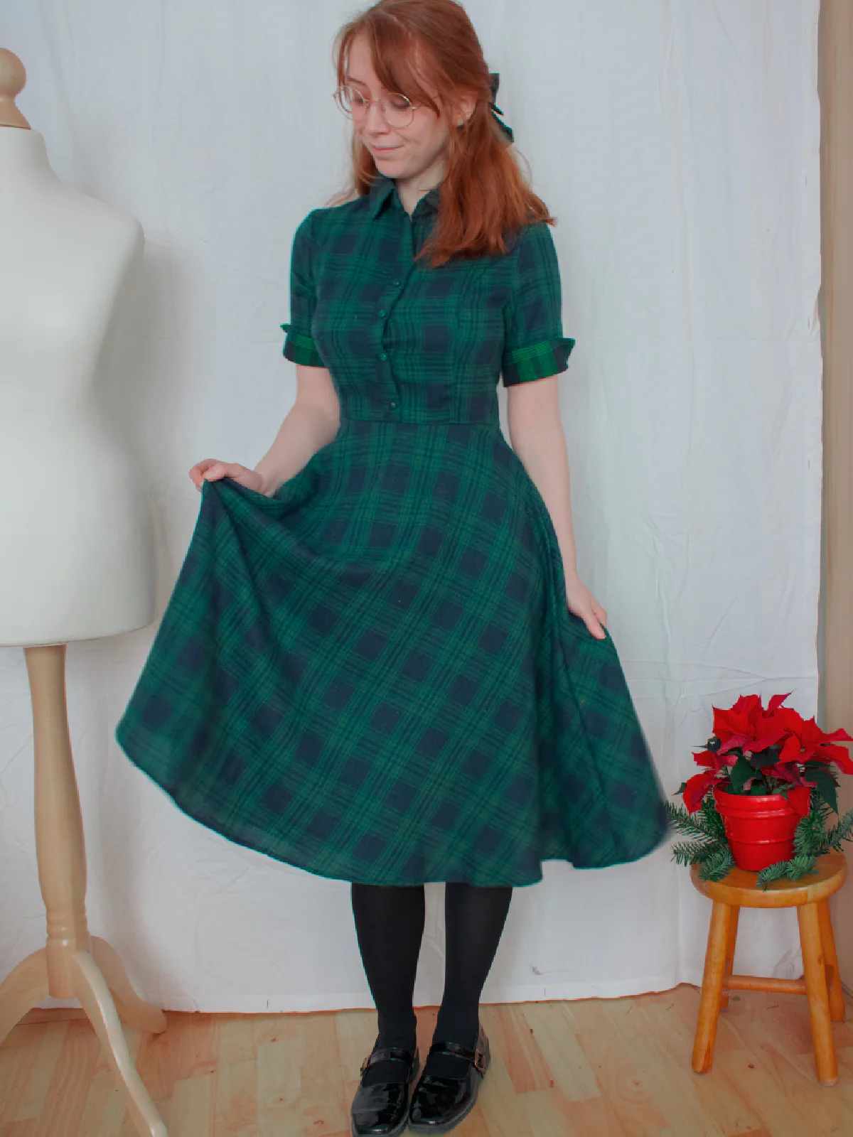 Plaids 1950s Buttoned Belted Swing Dress - Image 2