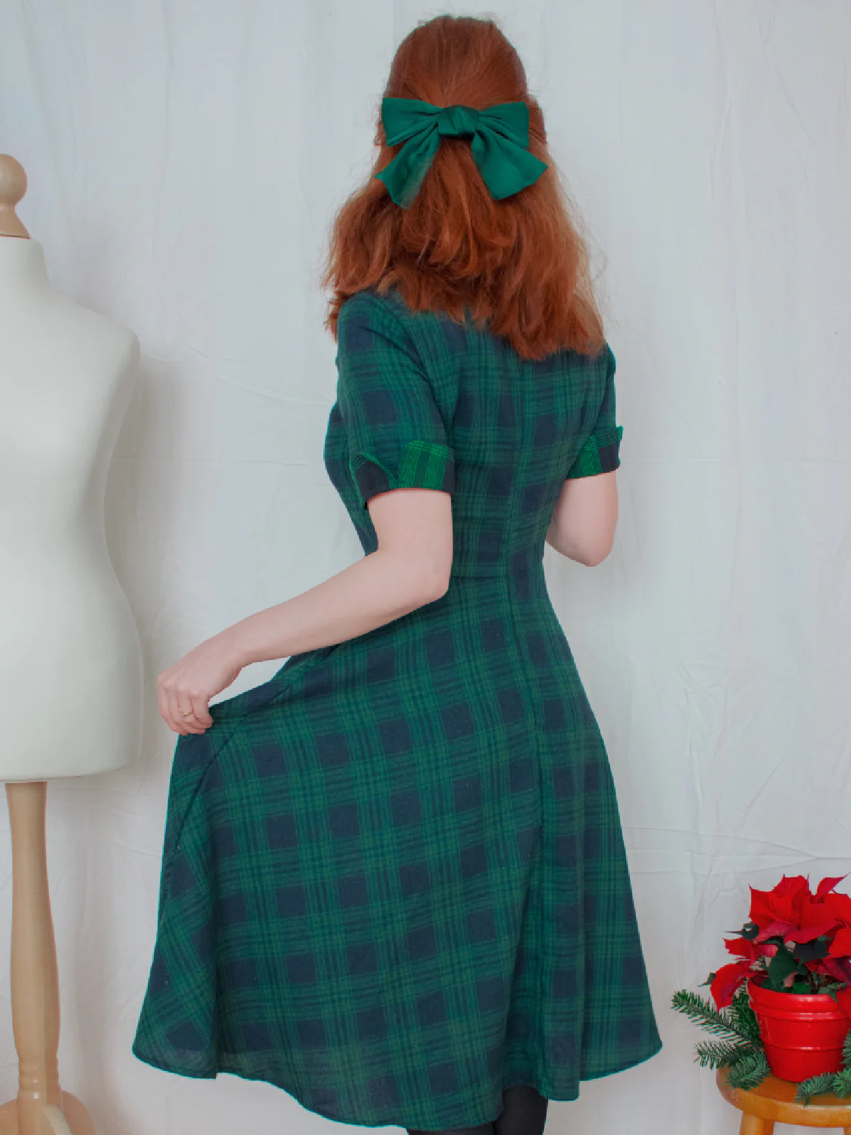 Plaids 1950s Buttoned Belted Swing Dress - Image 3