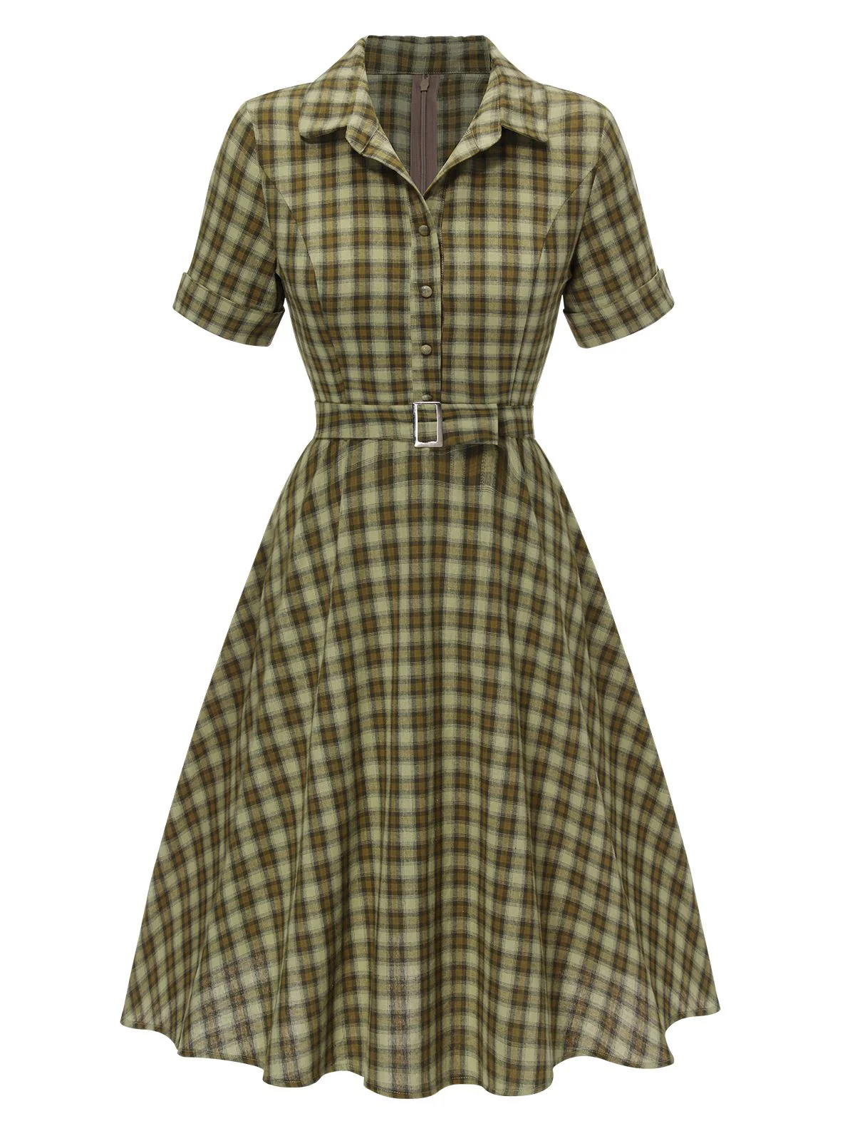 Plaids 1950s Buttoned Belted Swing Dress - Image 10