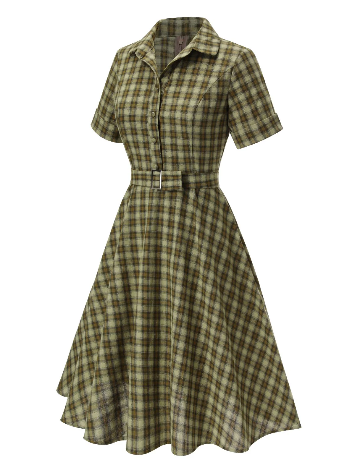 Plaids 1950s Buttoned Belted Swing Dress - Image 11
