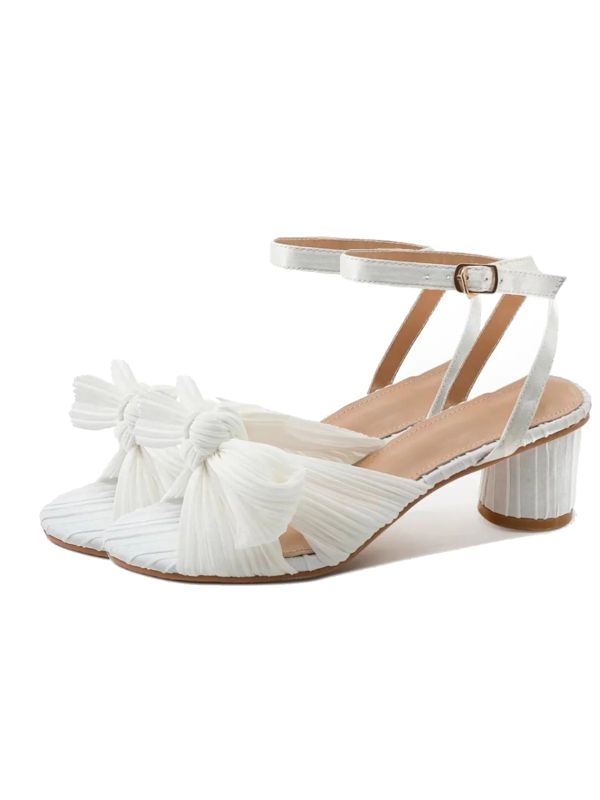 Pleated Chiffon Bowknot Chunky Heels Sandals - Image 11