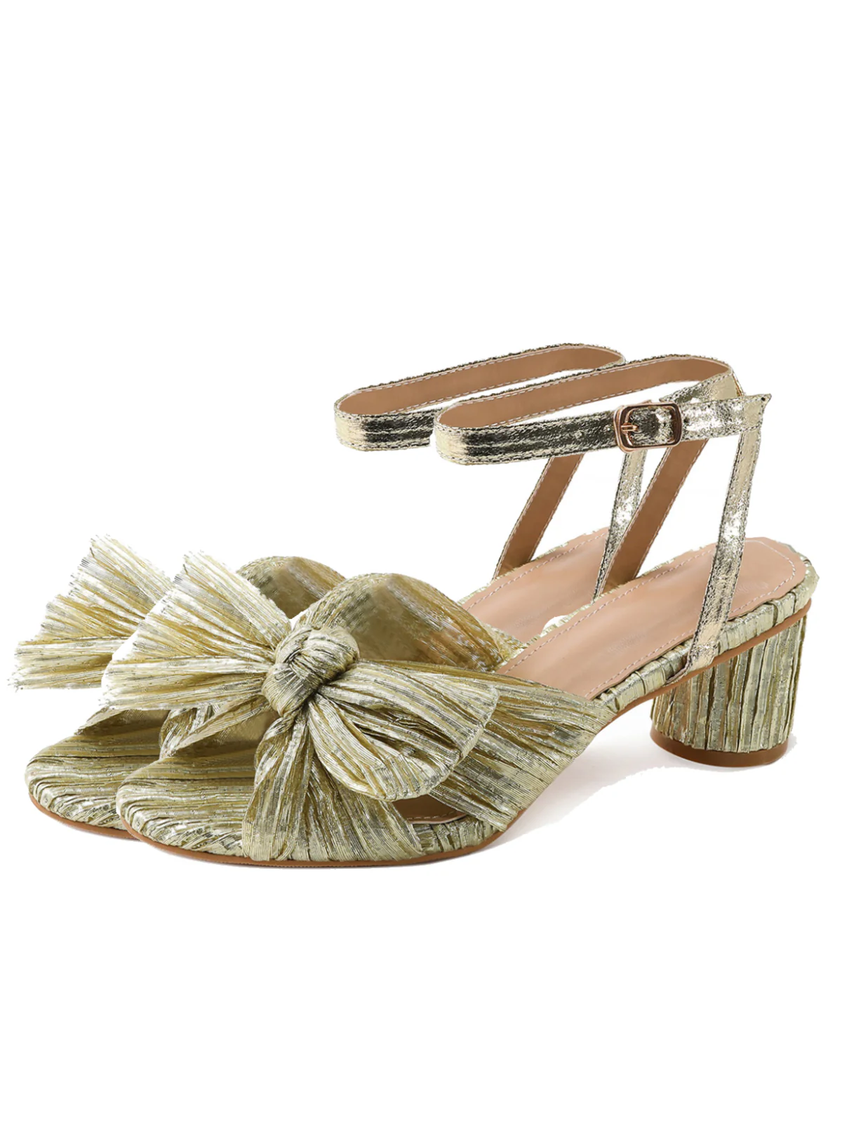 Pleated Chiffon Bowknot Chunky Heels Sandals - Image 4