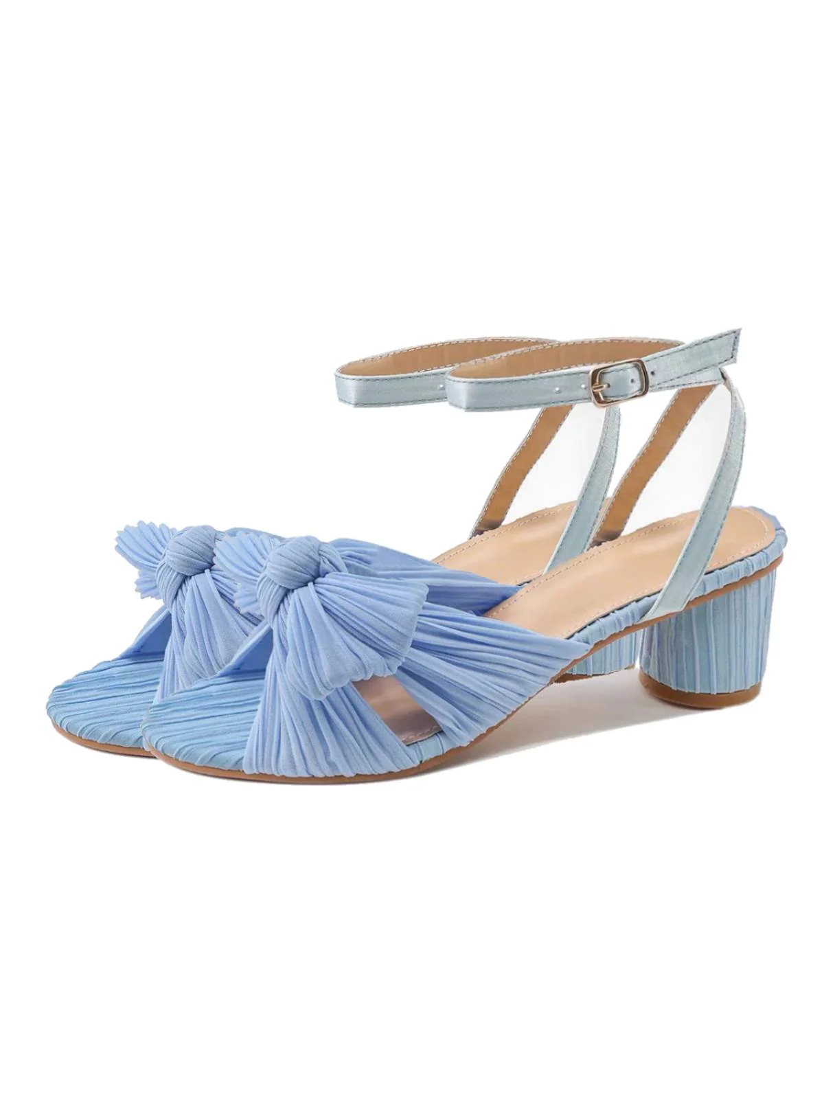 Pleated Chiffon Bowknot Chunky Heels Sandals - Image 8
