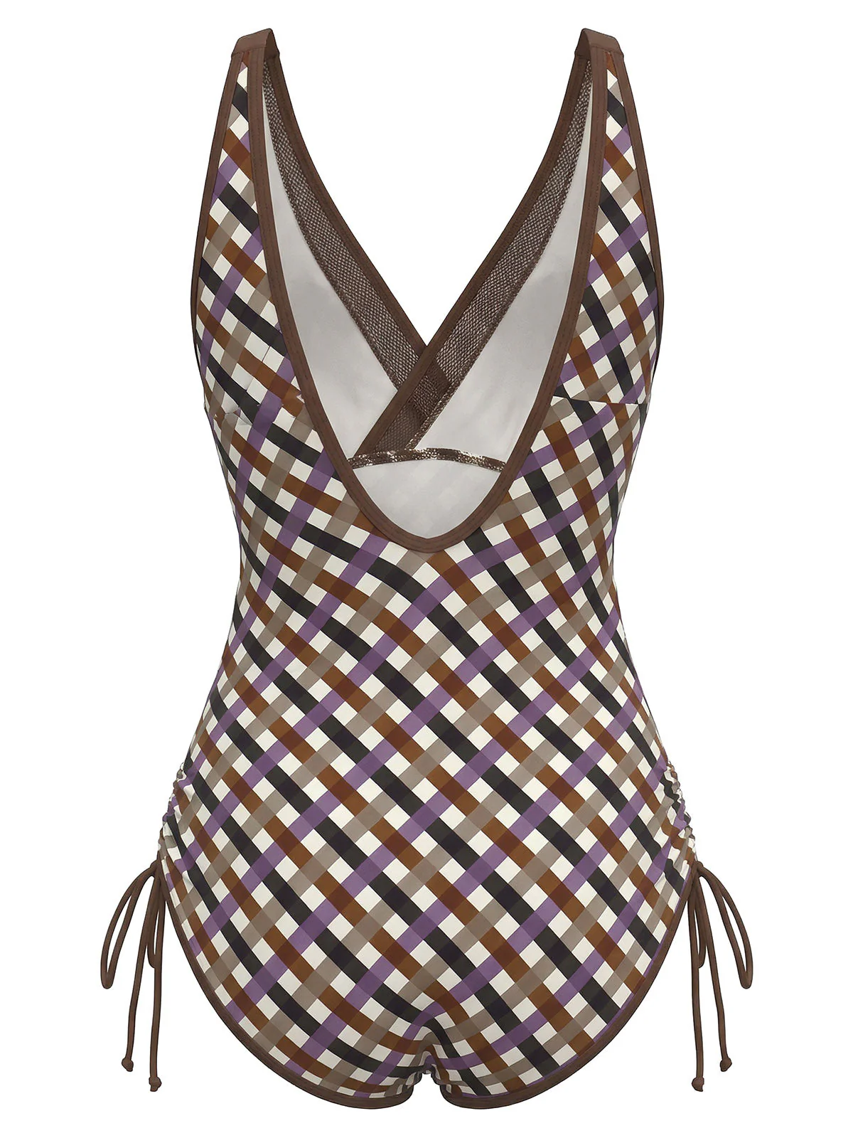 [Pre-Sale] [Plus Size] 1930s Check Side Ties One-Piece Swimsuit - Image 2