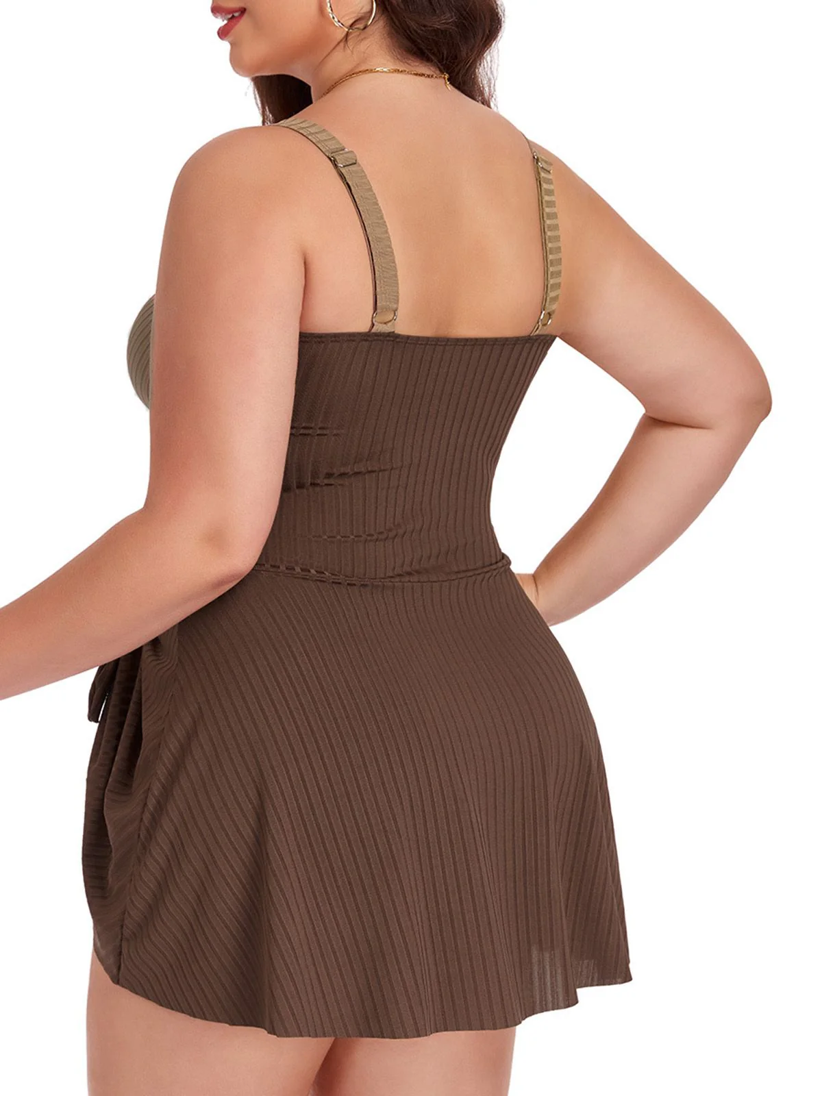 [Plus Size] 1930s Color Block Ribbed One-Piece Swimsuit - Image 10