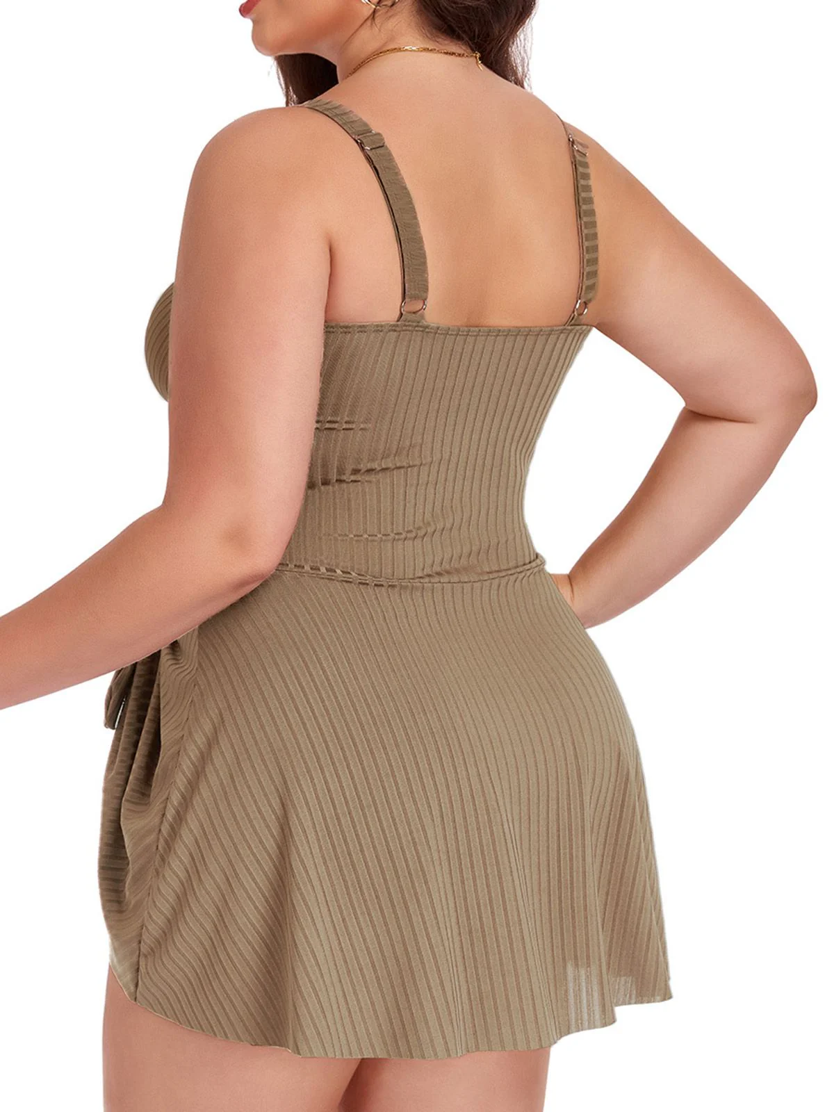[Plus Size] 1930s Color Block Ribbed One-Piece Swimsuit - Image 11