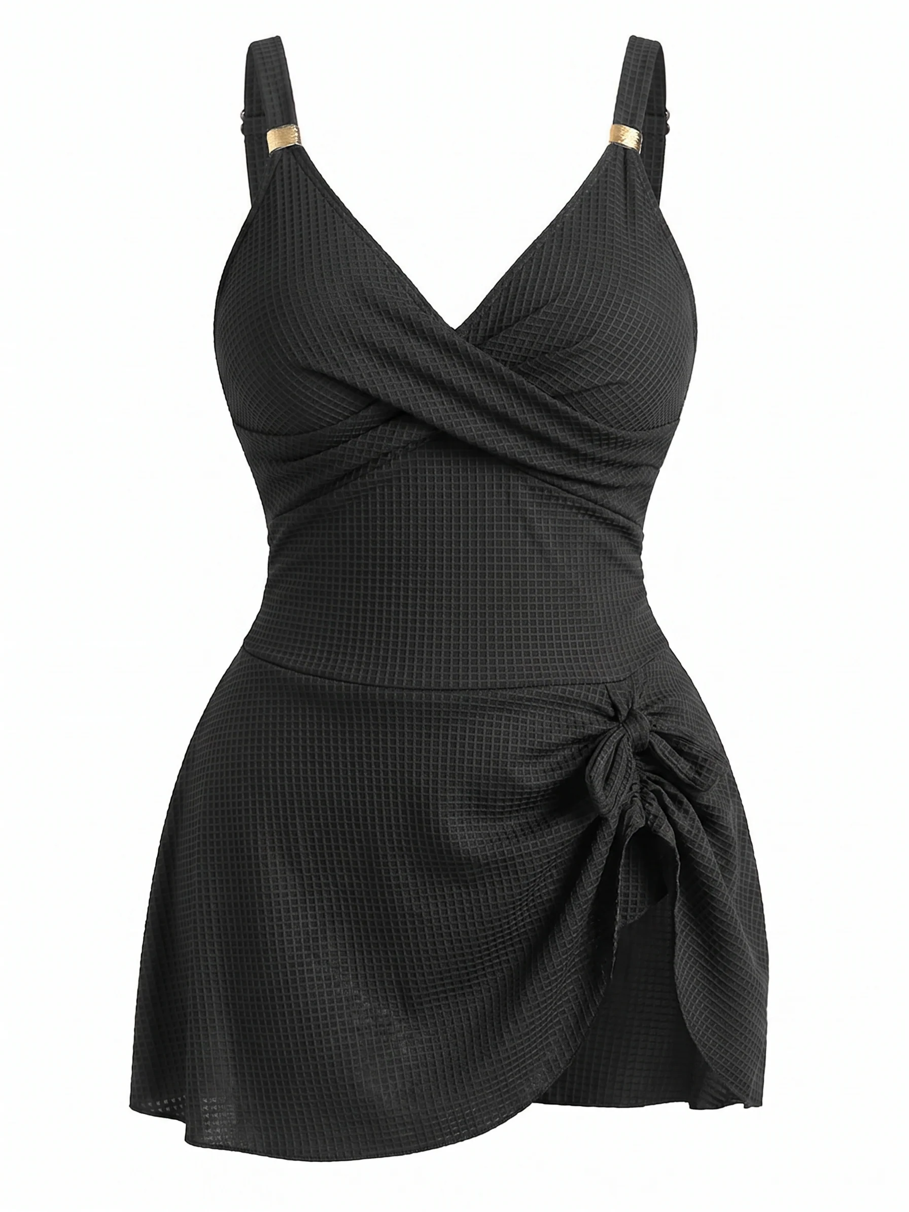 [Plus Size] 1930s Color Block Ribbed One-Piece Swimsuit - Image 12