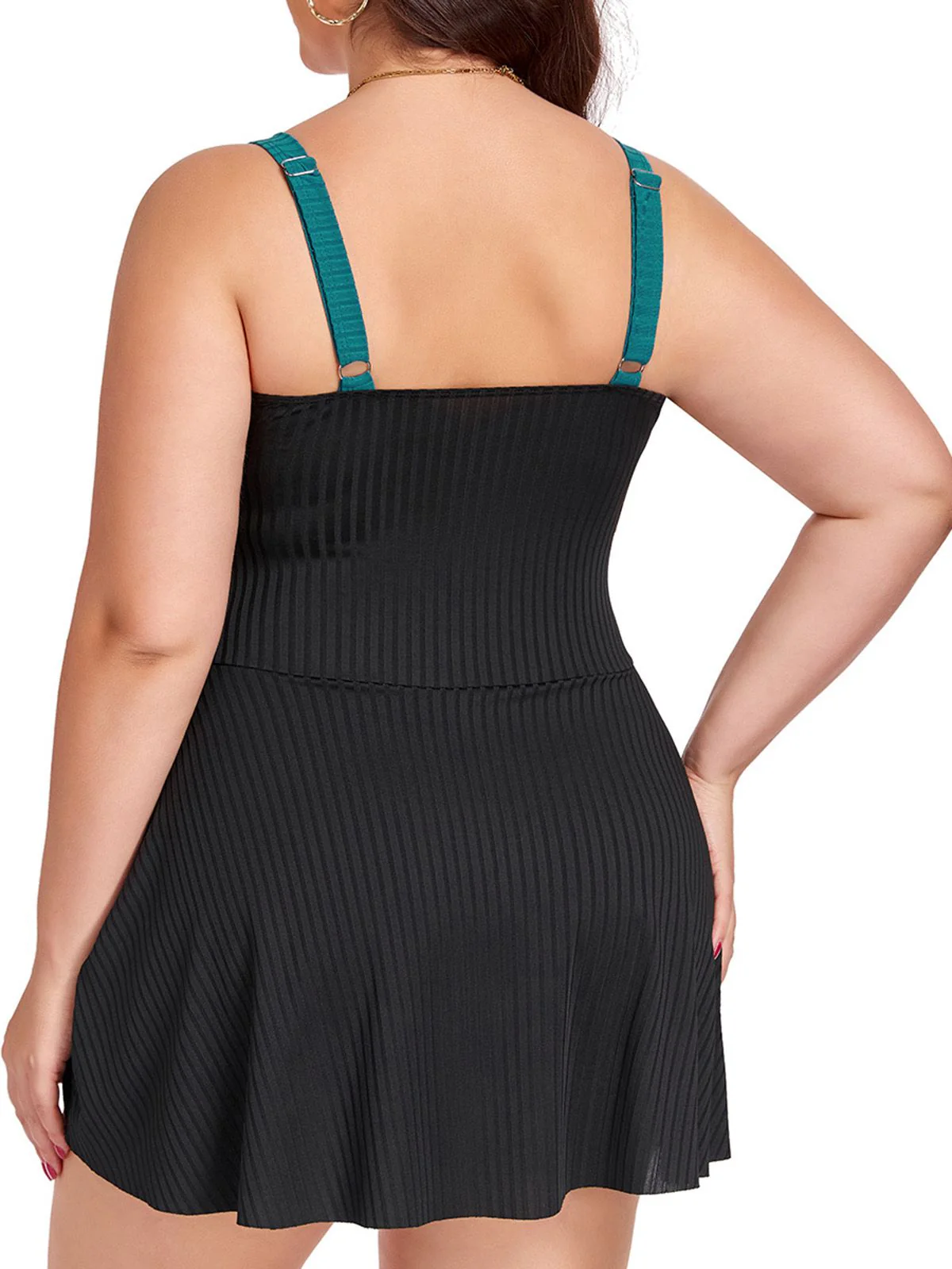[Plus Size] 1930s Color Block Ribbed One-Piece Swimsuit - Image 5