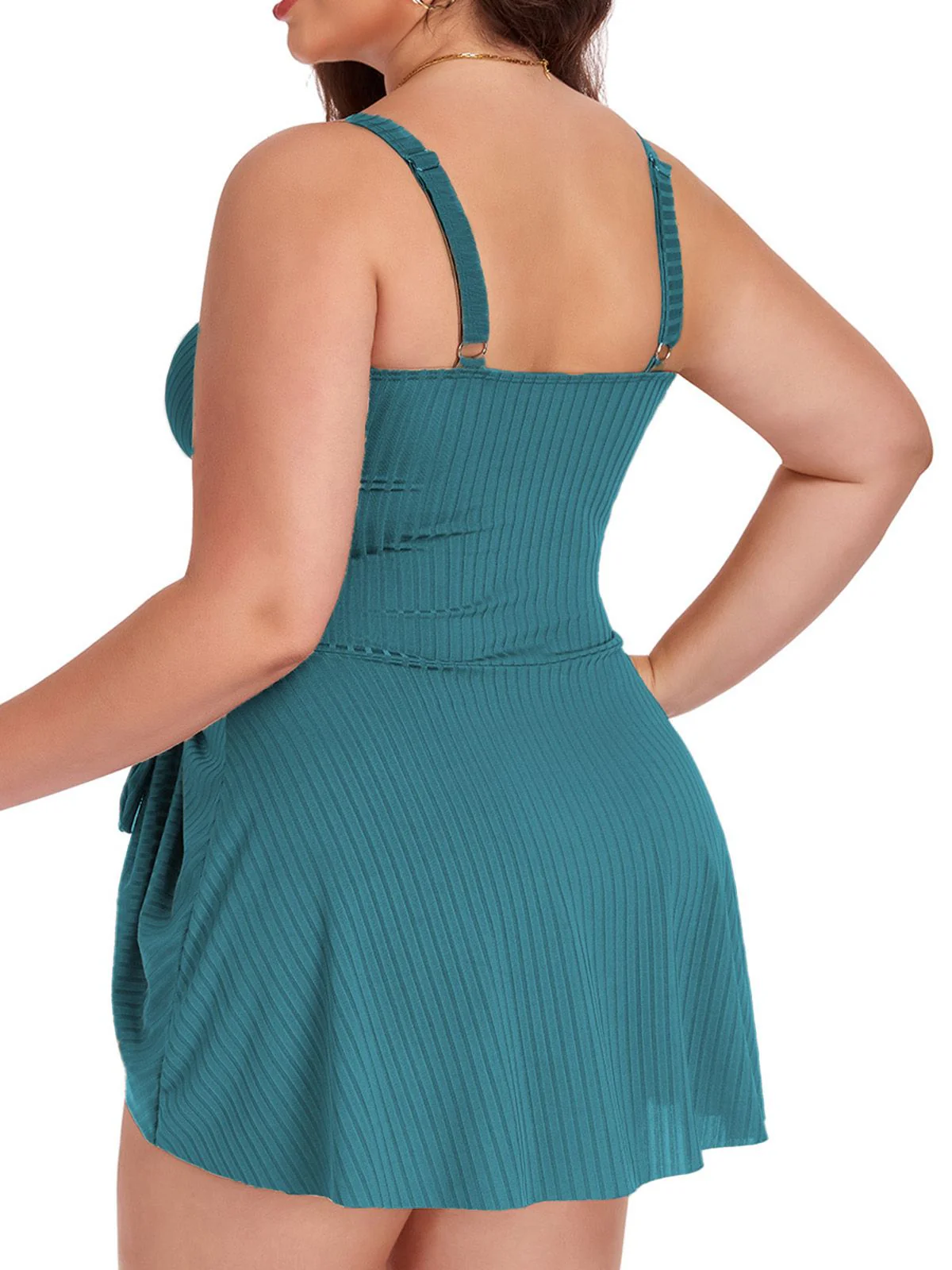 [Plus Size] 1930s Color Block Ribbed One-Piece Swimsuit - Image 7