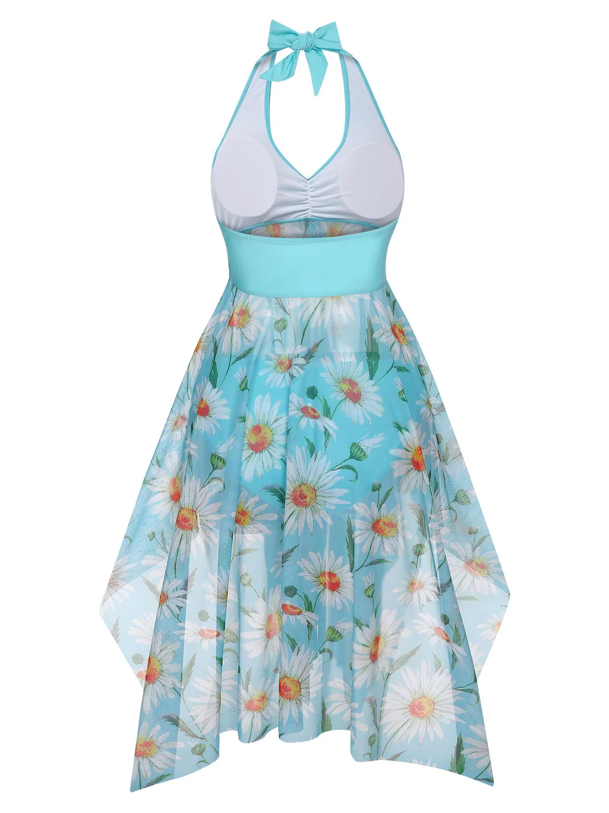 [Plus Size] 1930S Daisy Bow Halter Skirt Swimsuit - Image 4