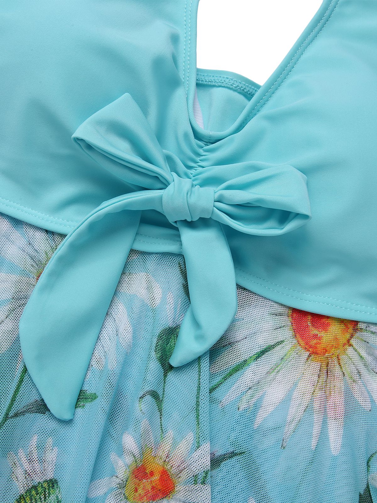 [Plus Size] 1930S Daisy Bow Halter Skirt Swimsuit - Image 7