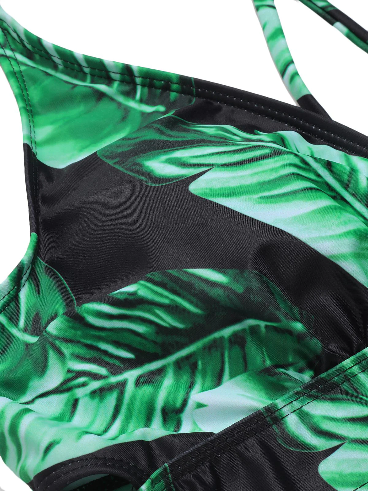 [Plus Size] 1930s Green Leaves V-Neck Strap Bikini Set - Image 6