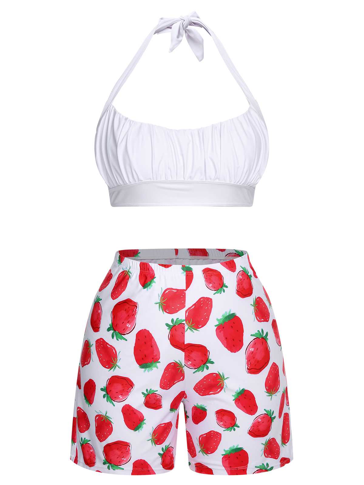 [Plus Size] 1930s Halter Strawberry Swimsuit Set - Image 2