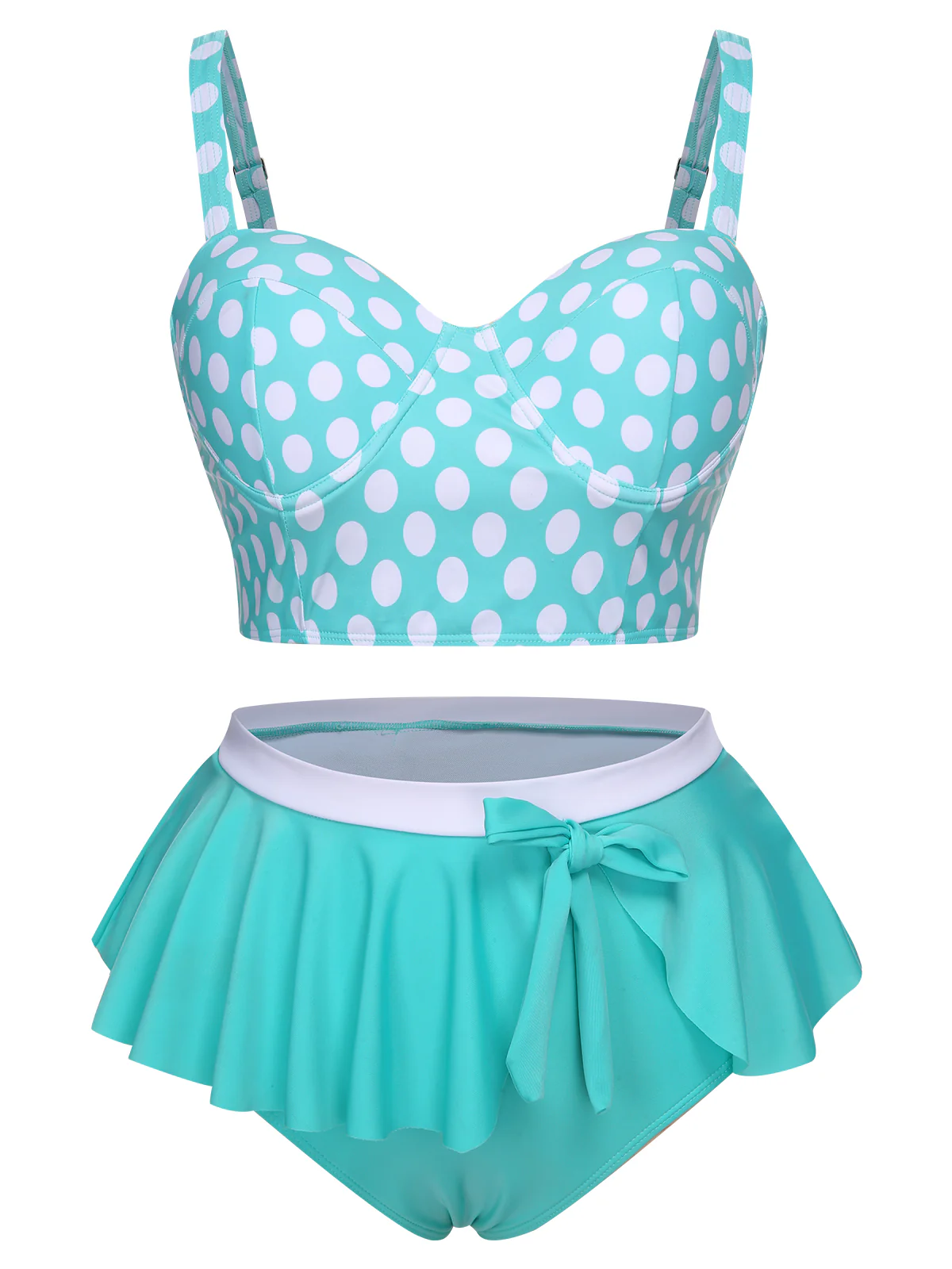 [Plus Size] 1930s Polka Dot Suspender Swimsuit Set - Image 2