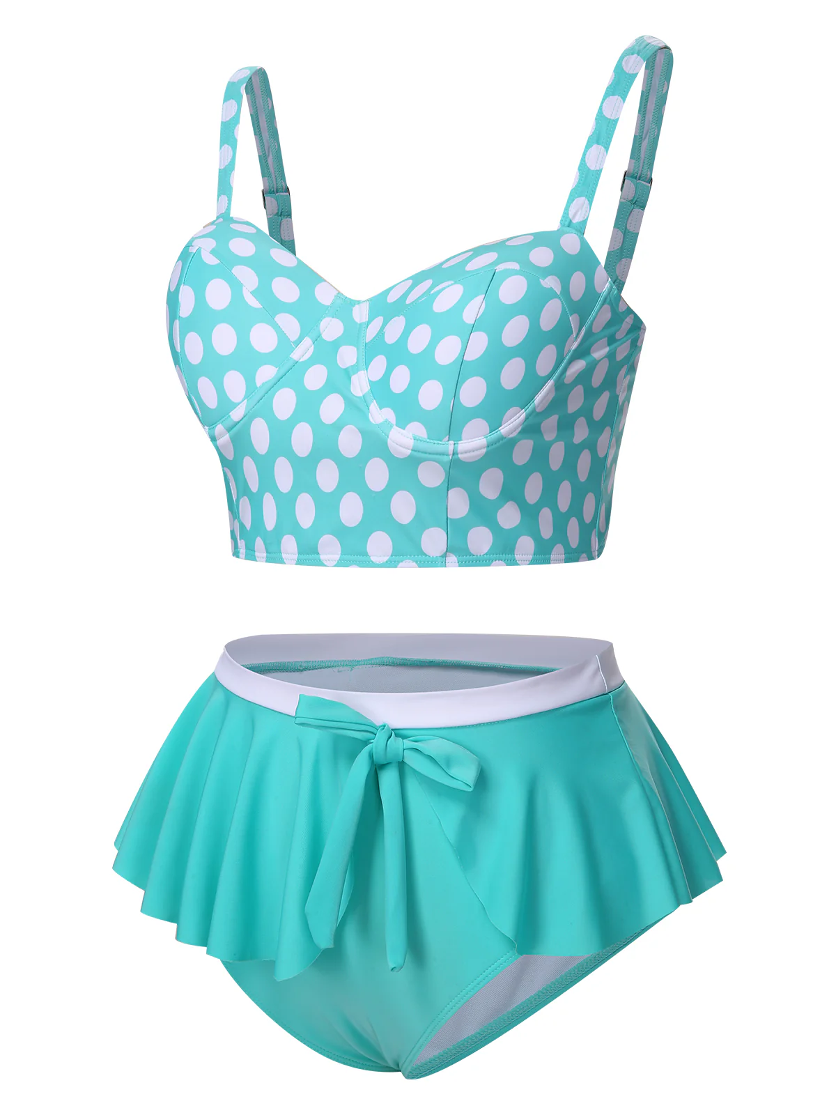 [Plus Size] 1930s Polka Dot Suspender Swimsuit Set - Image 3