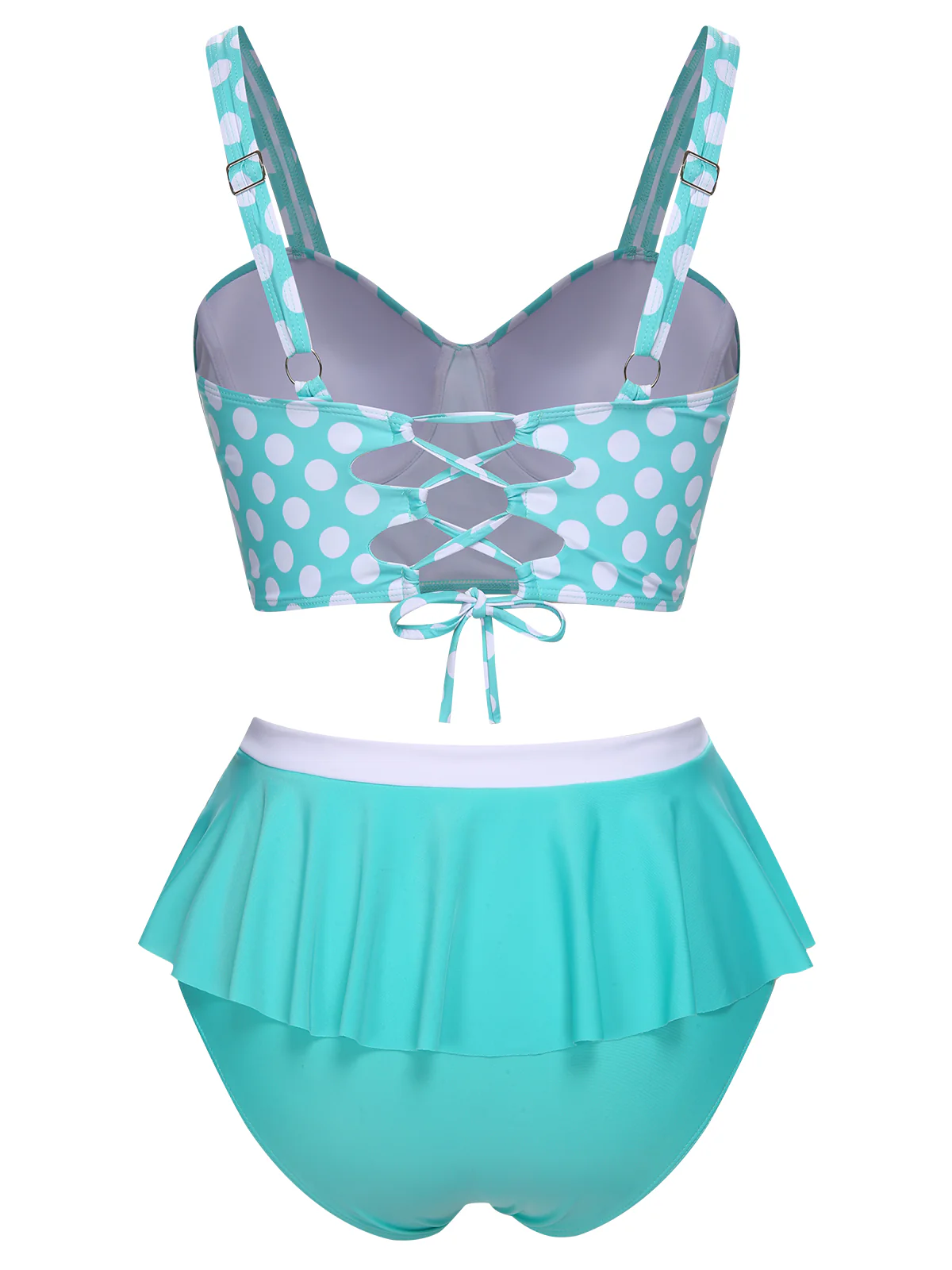 [Plus Size] 1930s Polka Dot Suspender Swimsuit Set - Image 4