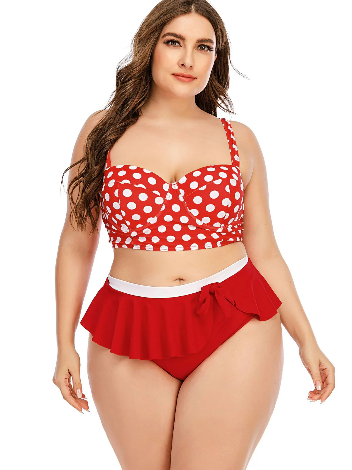 [Plus Size] 1930s Polka Dot Suspender Swimsuit Set - Image 9