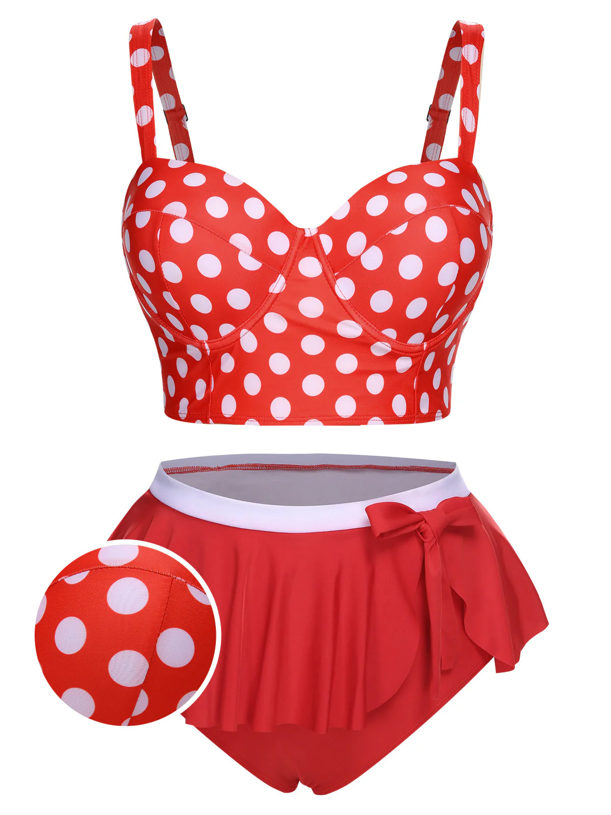 [Plus Size] 1930s Polka Dot Suspender Swimsuit Set - Image 8