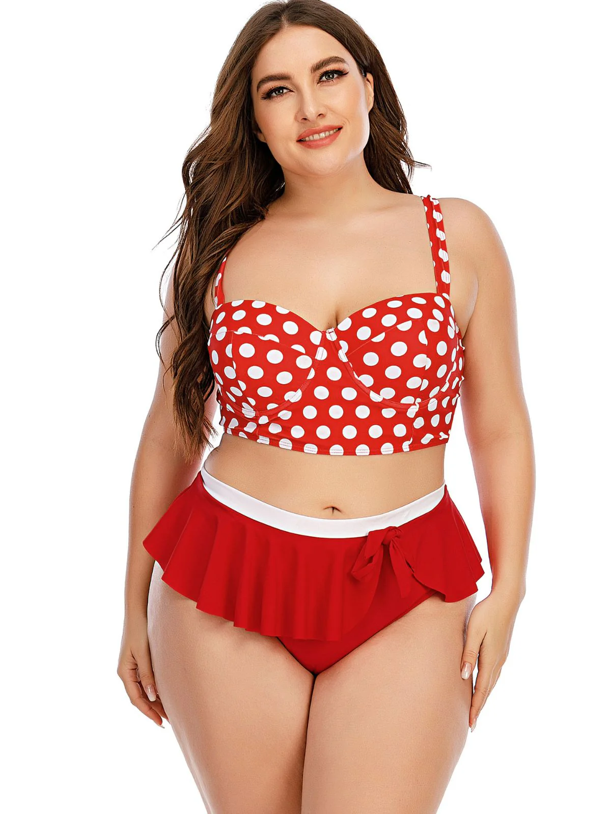 [Plus Size] 1930s Polka Dot Suspender Swimsuit Set - Image 10