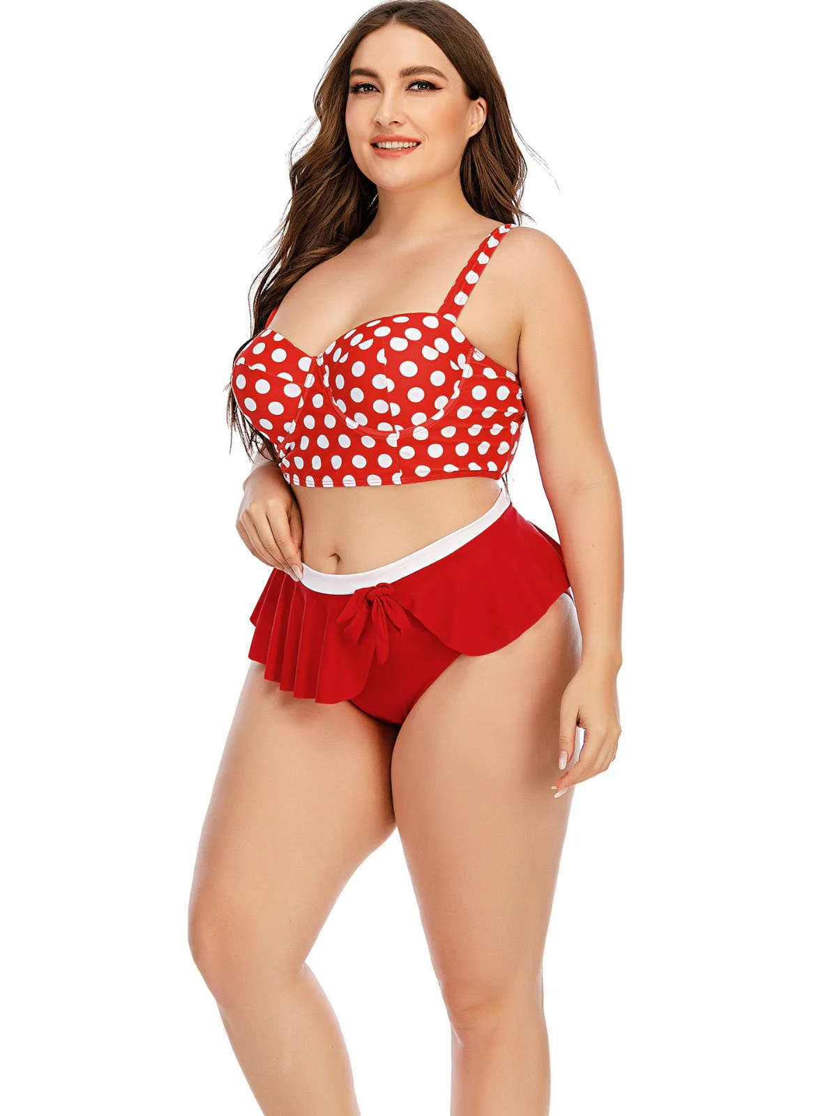 [Plus Size] 1930s Polka Dot Suspender Swimsuit Set - Image 10