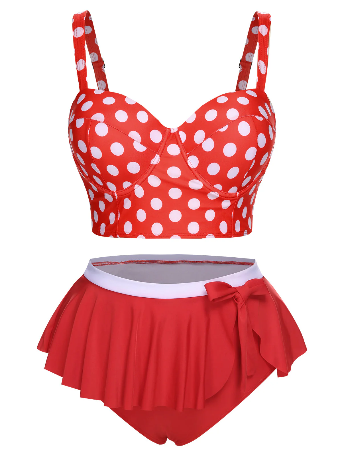[Plus Size] 1930s Polka Dot Suspender Swimsuit Set - Image 12