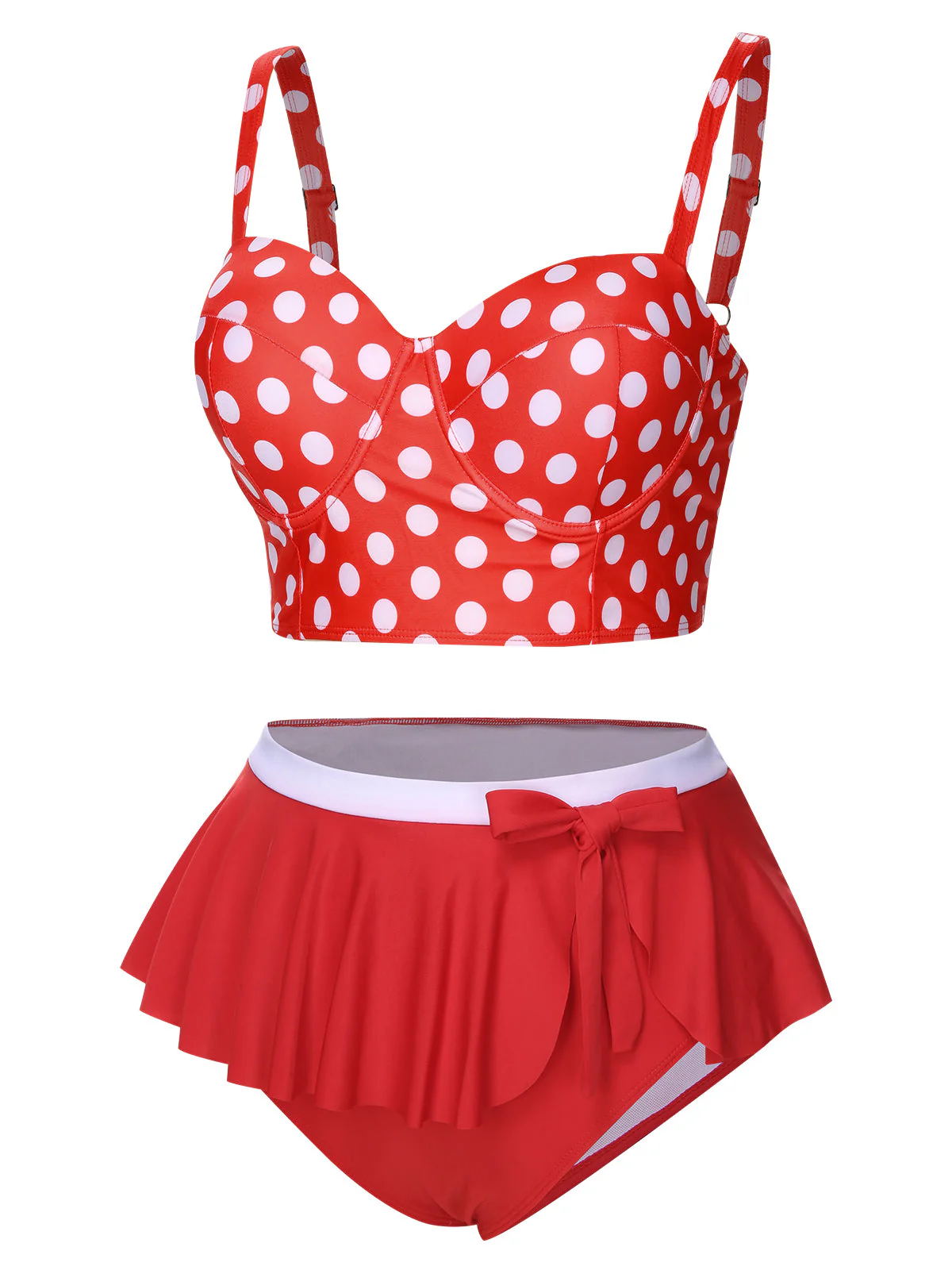 [Plus Size] 1930s Polka Dot Suspender Swimsuit Set - Image 13