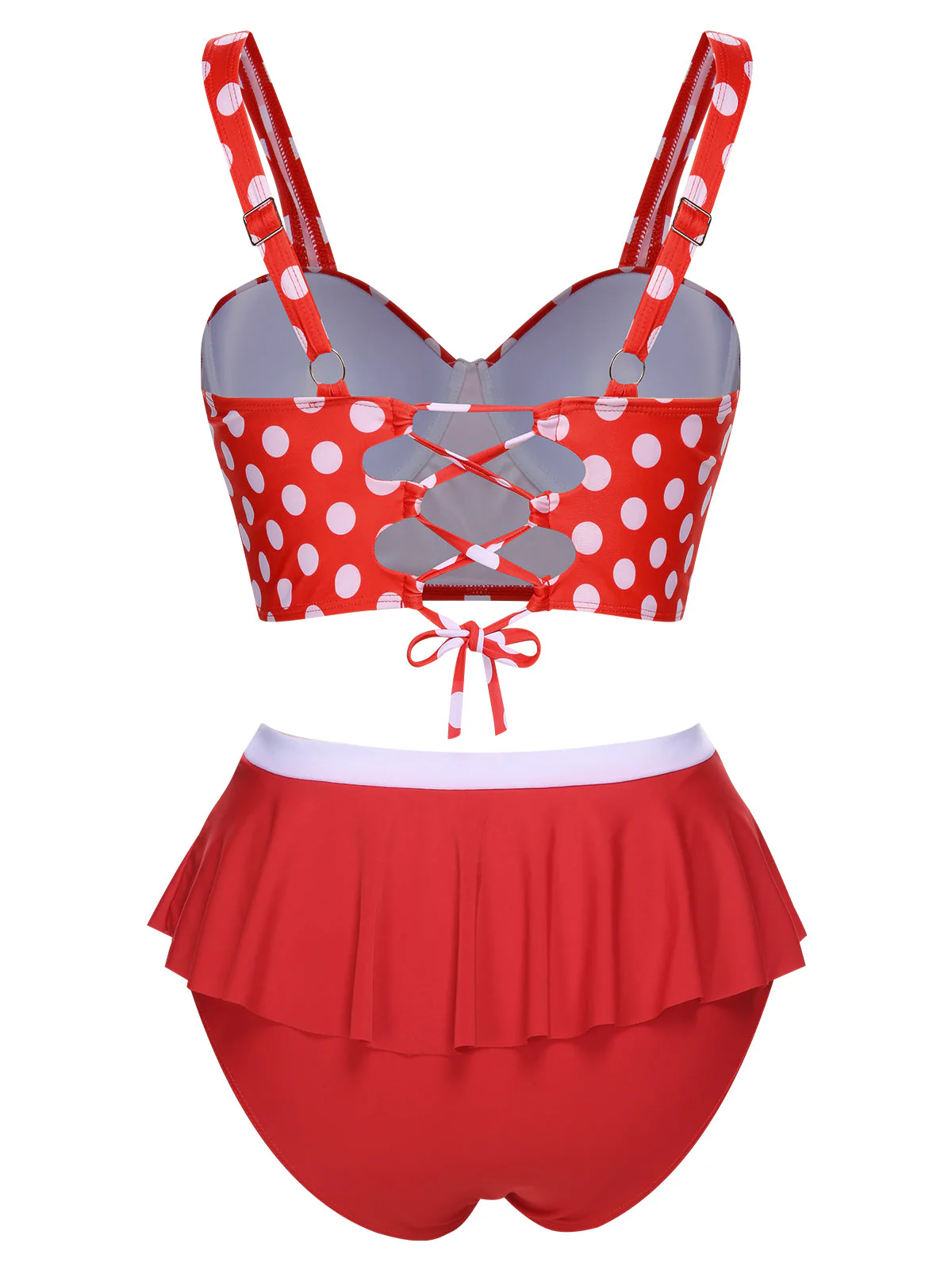[Plus Size] 1930s Polka Dot Suspender Swimsuit Set - Image 14