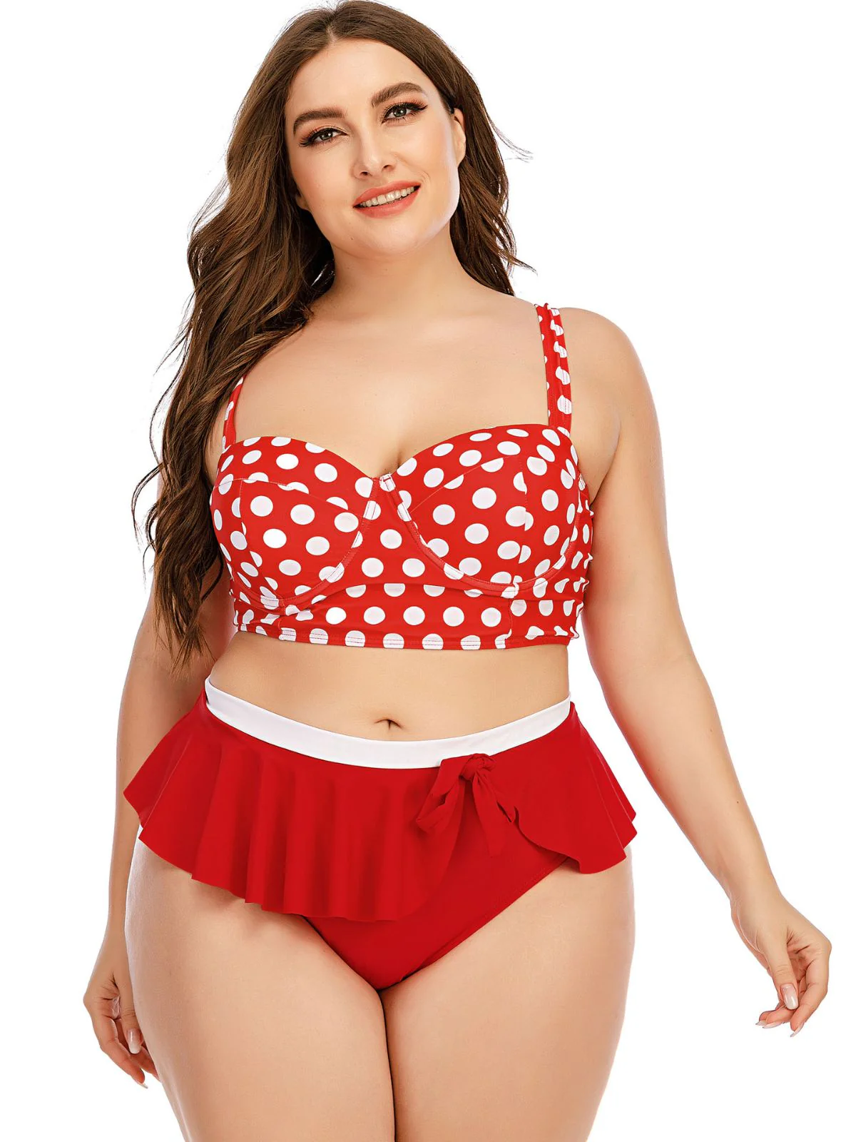 [Plus Size] 1930s Polka Dot Suspender Swimsuit Set - Image 11