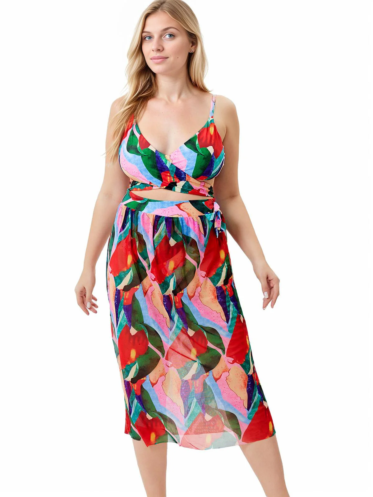 [Plus Size] 1930s Tropical Print Wrap Swimsuit & Cover Up - Image 2