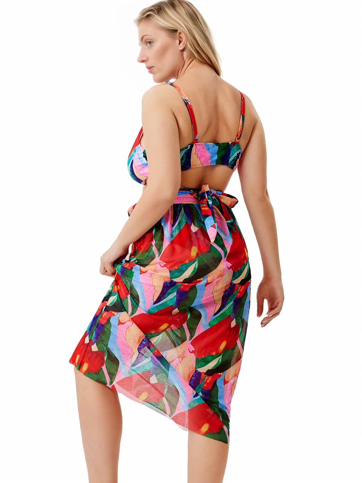 [Plus Size] 1930s Tropical Print Wrap Swimsuit & Cover Up - Image 4