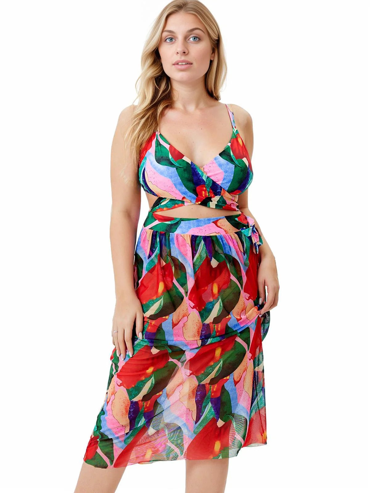 [Plus Size] 1930s Tropical Print Wrap Swimsuit & Cover Up - Image 5