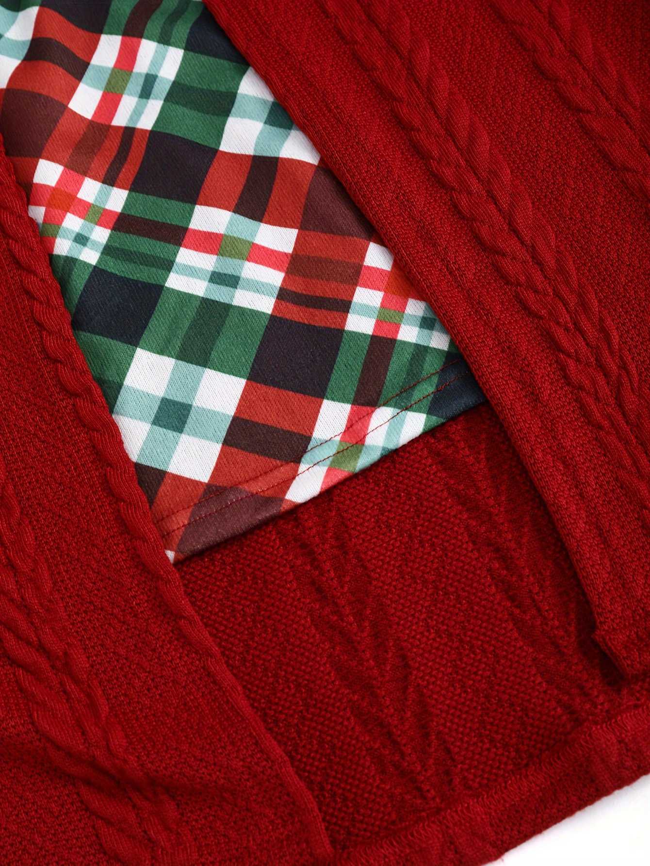 [Plus Size] 1940s Bow Plaid Knit Dress - Image 4