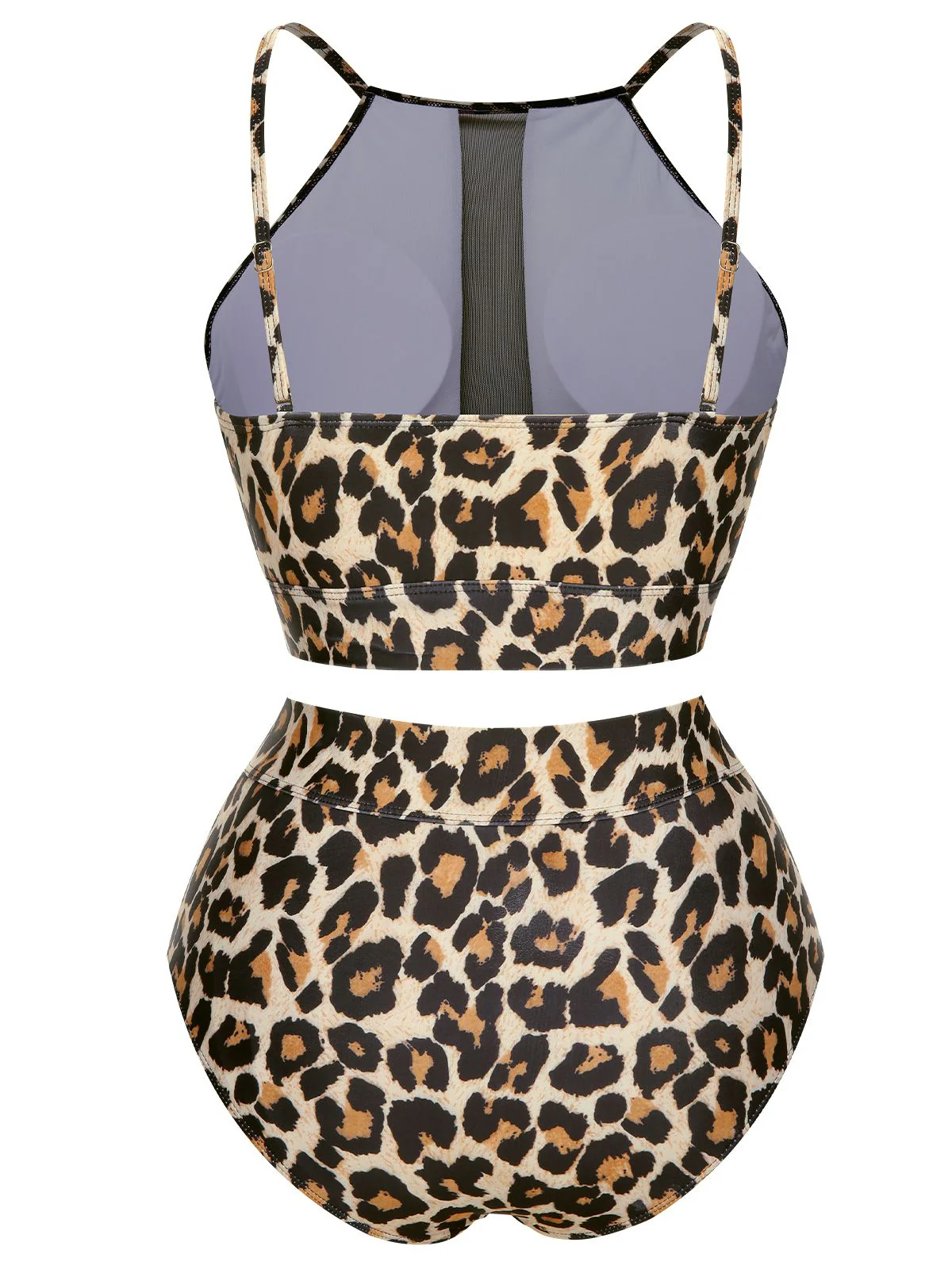[Plus Size] 1940s Leopard Mesh Patchwork Swimsuit - Image 4