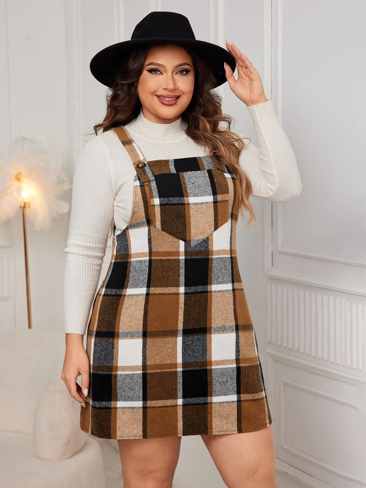 [Plus Size] 1940s Plaid Button-Strap Pinafore Dress - Image 4