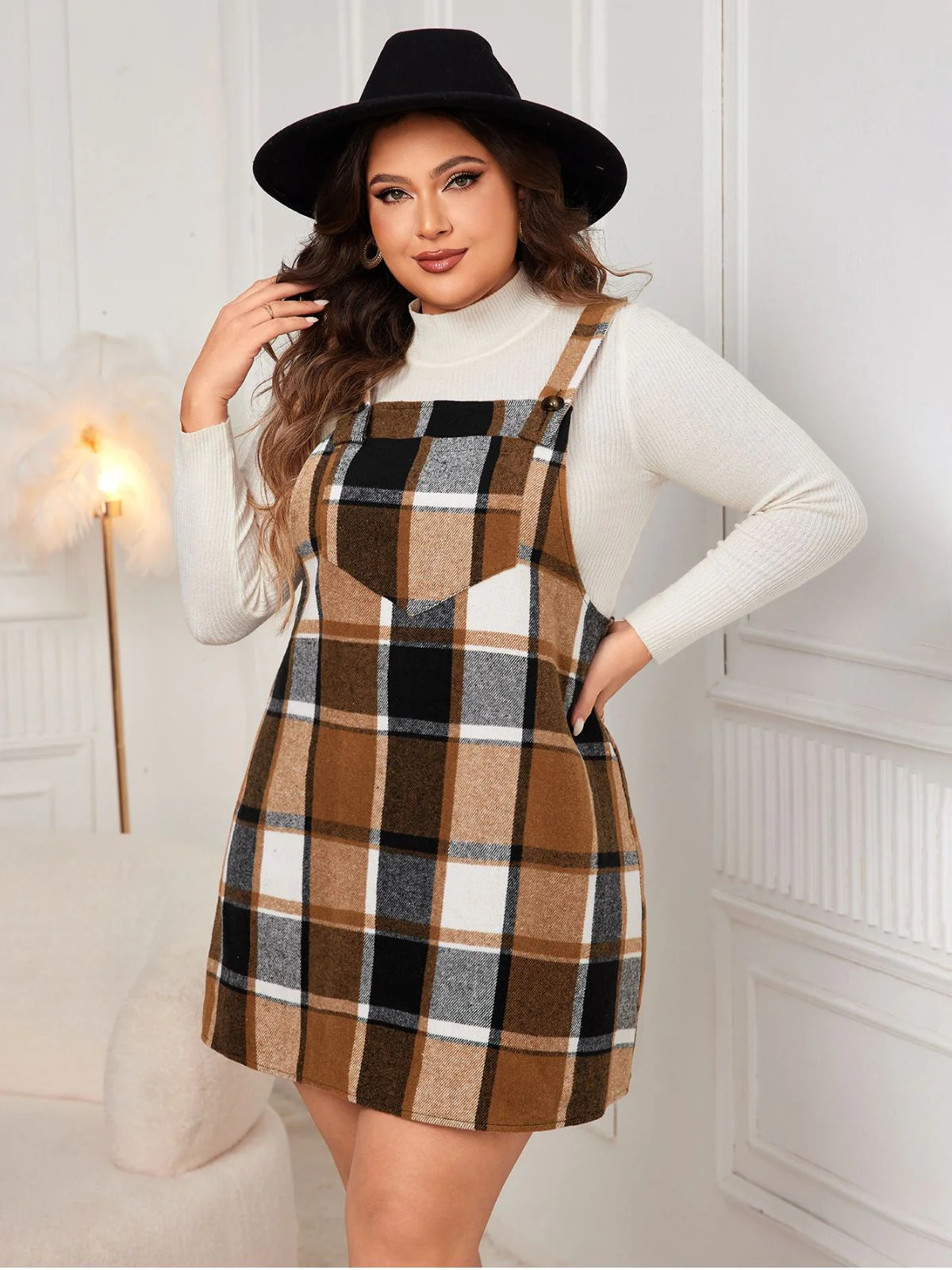 [Plus Size] 1940s Plaid Button-Strap Pinafore Dress - Image 5