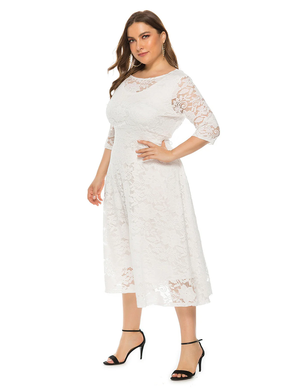 [Plus Size] 1940s Solid Lace Pocket Swing Dress - Image 10