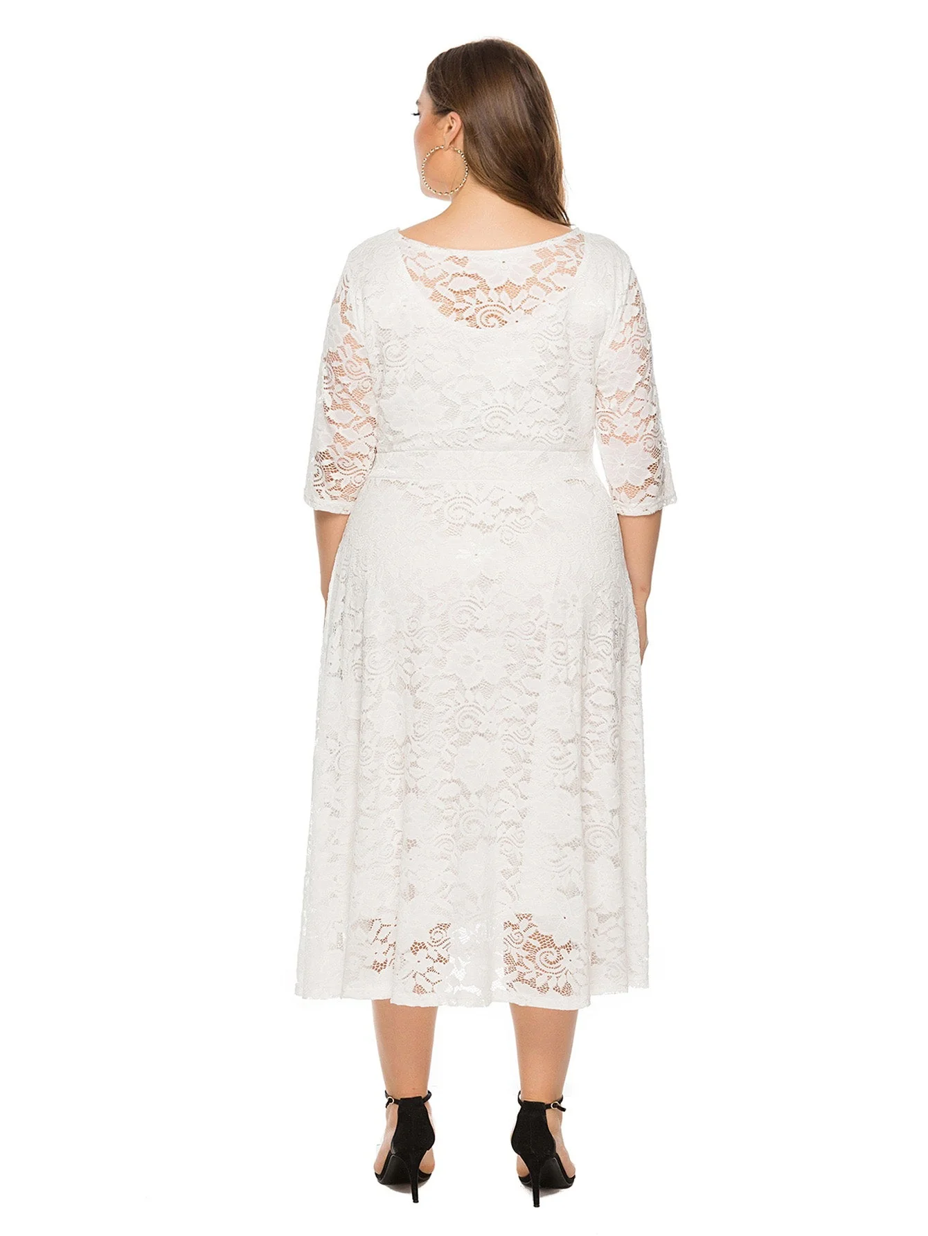 [Plus Size] 1940s Solid Lace Pocket Swing Dress - Image 11