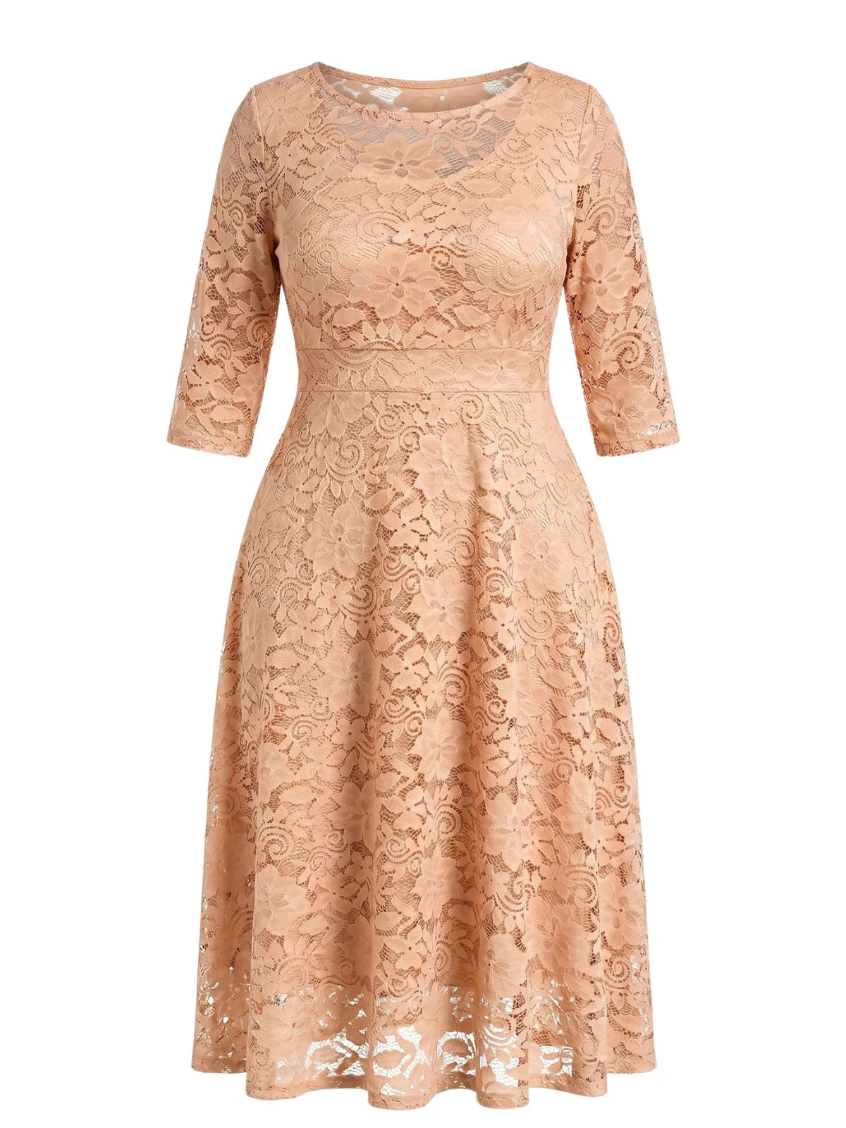 [Plus Size] 1940s Solid Lace Pocket Swing Dress - Image 5
