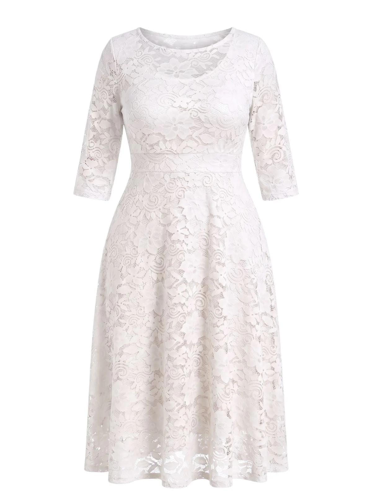 [Plus Size] 1940s Solid Lace Pocket Swing Dress - Image 9