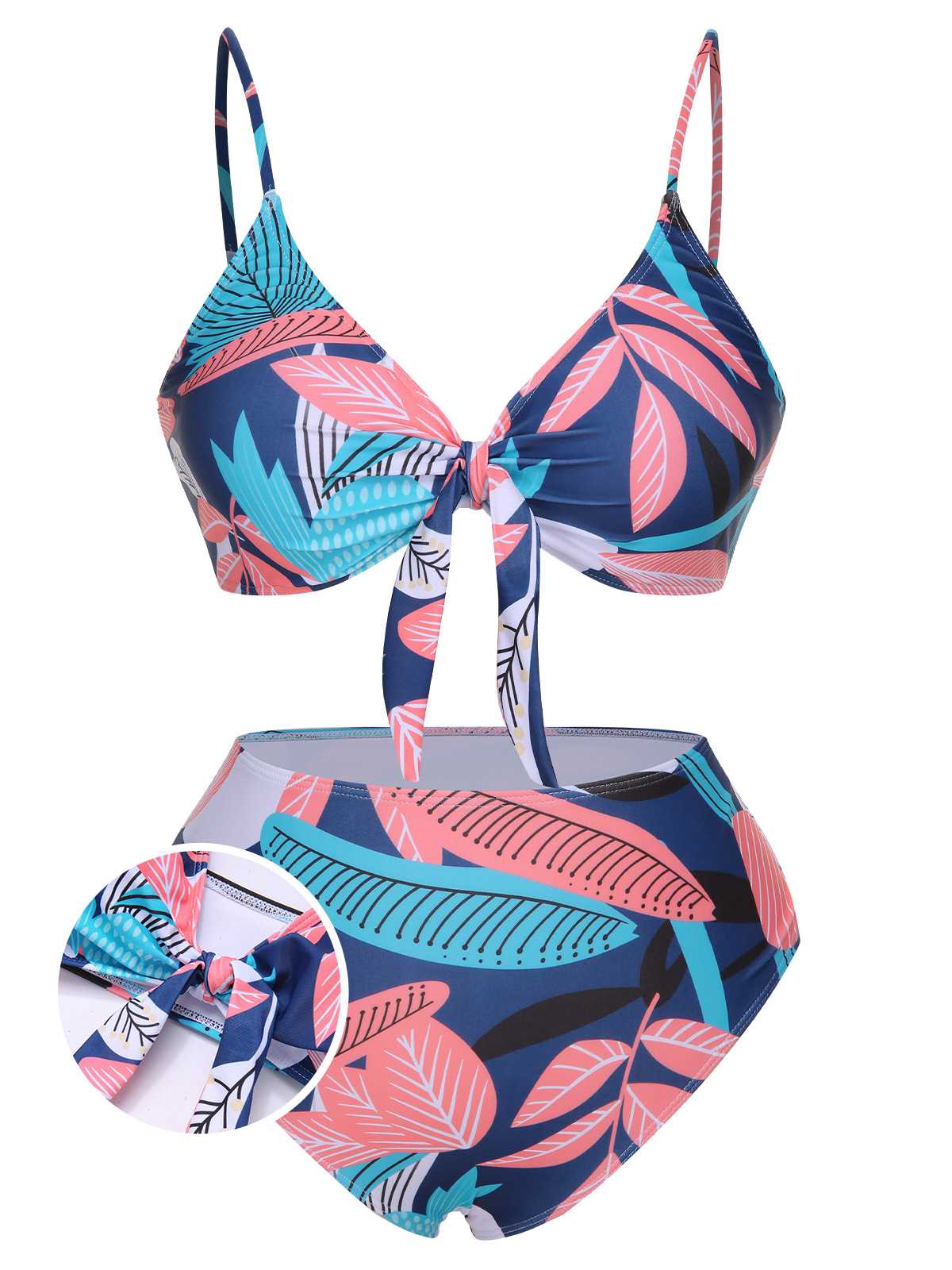 [Plus Size] 1940s Spaghetti Strap Print Swimsuit & Cover-Up - Image 10