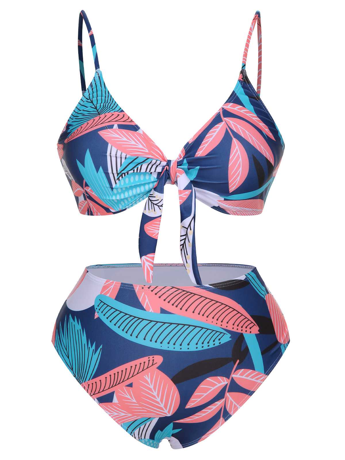 [Plus Size] 1940s Spaghetti Strap Print Swimsuit & Cover-Up - Image 11