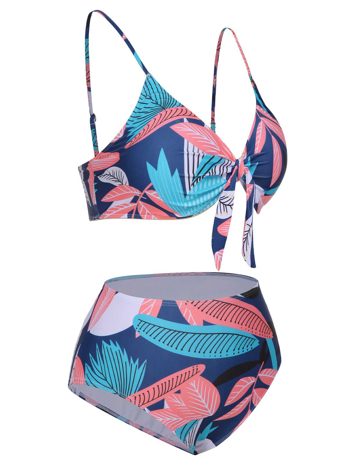 [Plus Size] 1940s Spaghetti Strap Print Swimsuit & Cover-Up - Image 12
