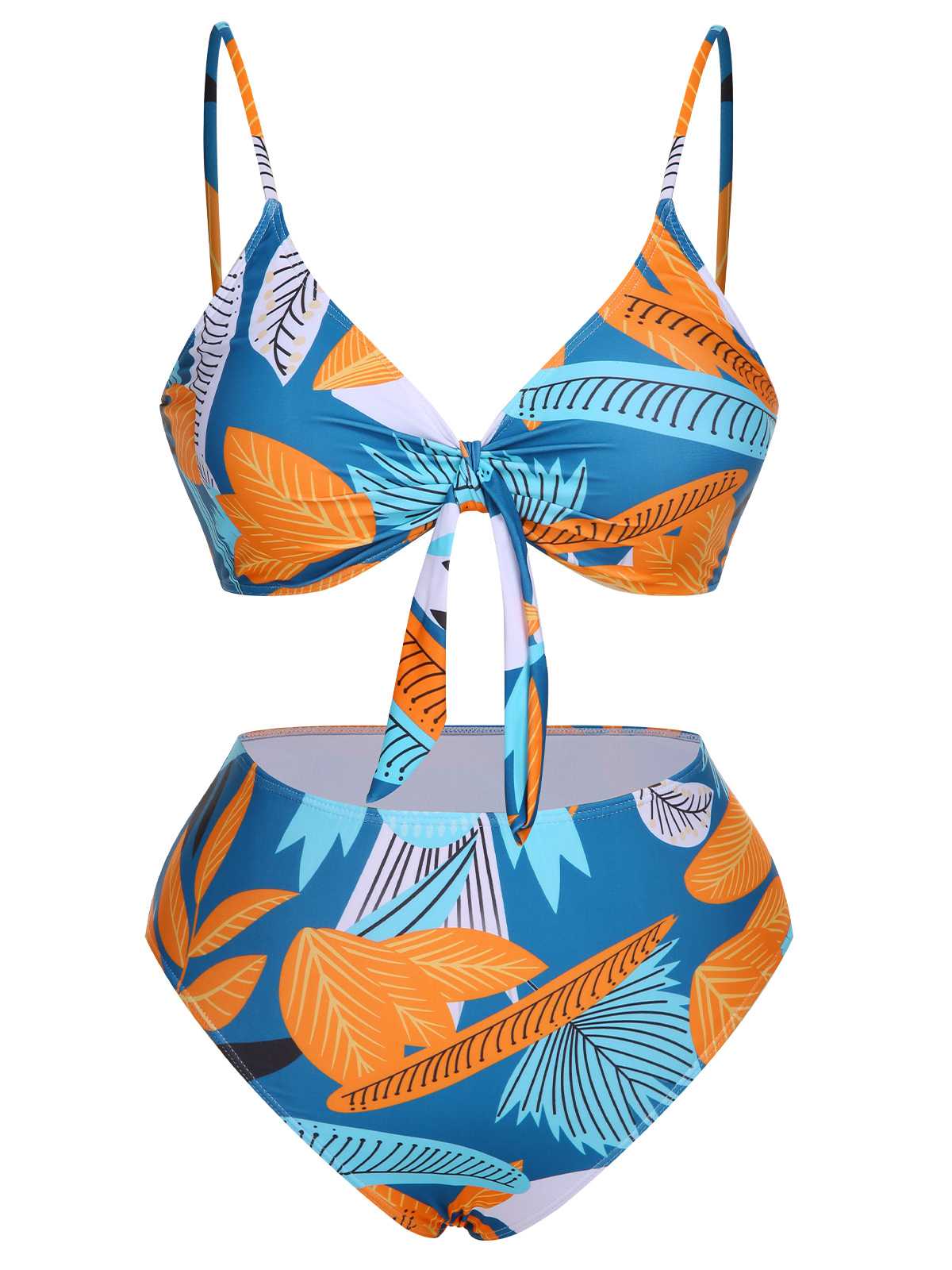 [Plus Size] 1940s Spaghetti Strap Print Swimsuit & Cover-Up - Image 2