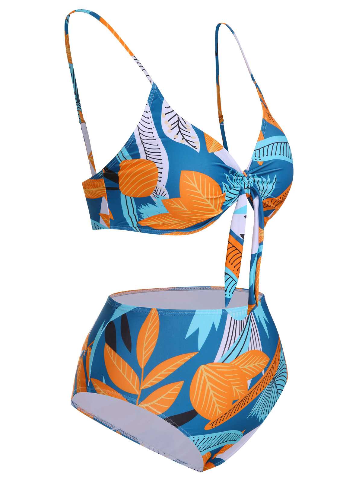 [Plus Size] 1940s Spaghetti Strap Print Swimsuit & Cover-Up - Image 3