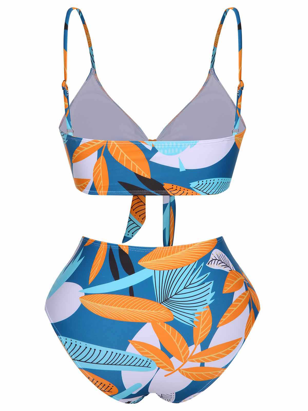 [Plus Size] 1940s Spaghetti Strap Print Swimsuit & Cover-Up - Image 4