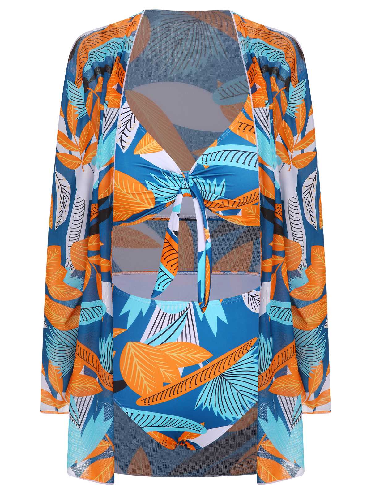 [Plus Size] 1940s Spaghetti Strap Print Swimsuit & Cover-Up - Image 5